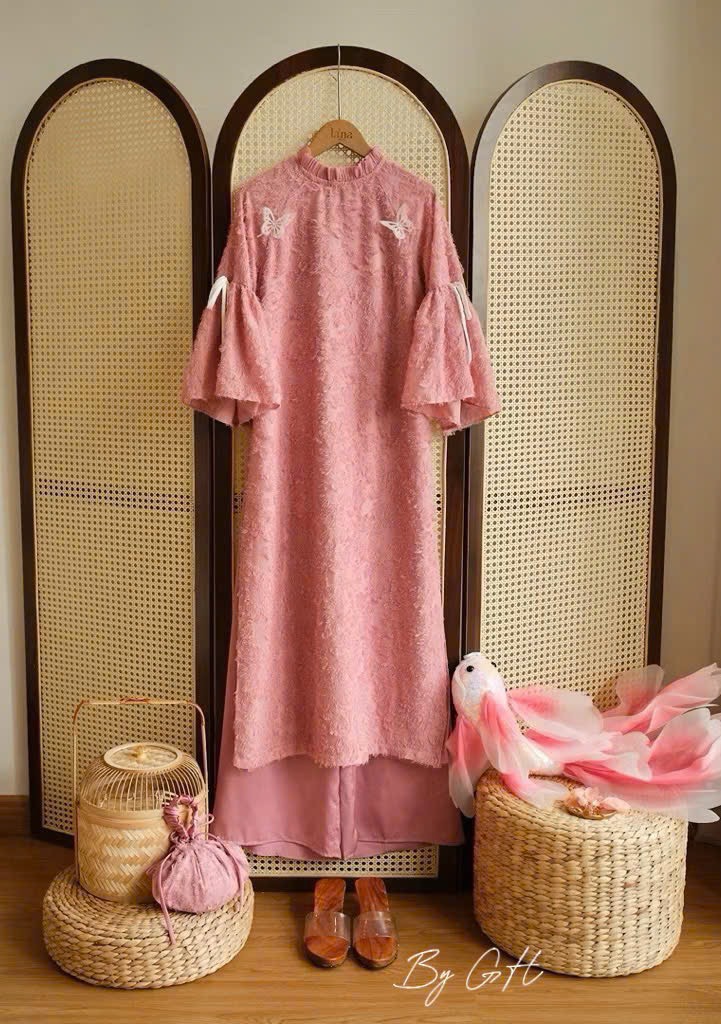 Áo dài tơ lông cổ bèo tay nơ