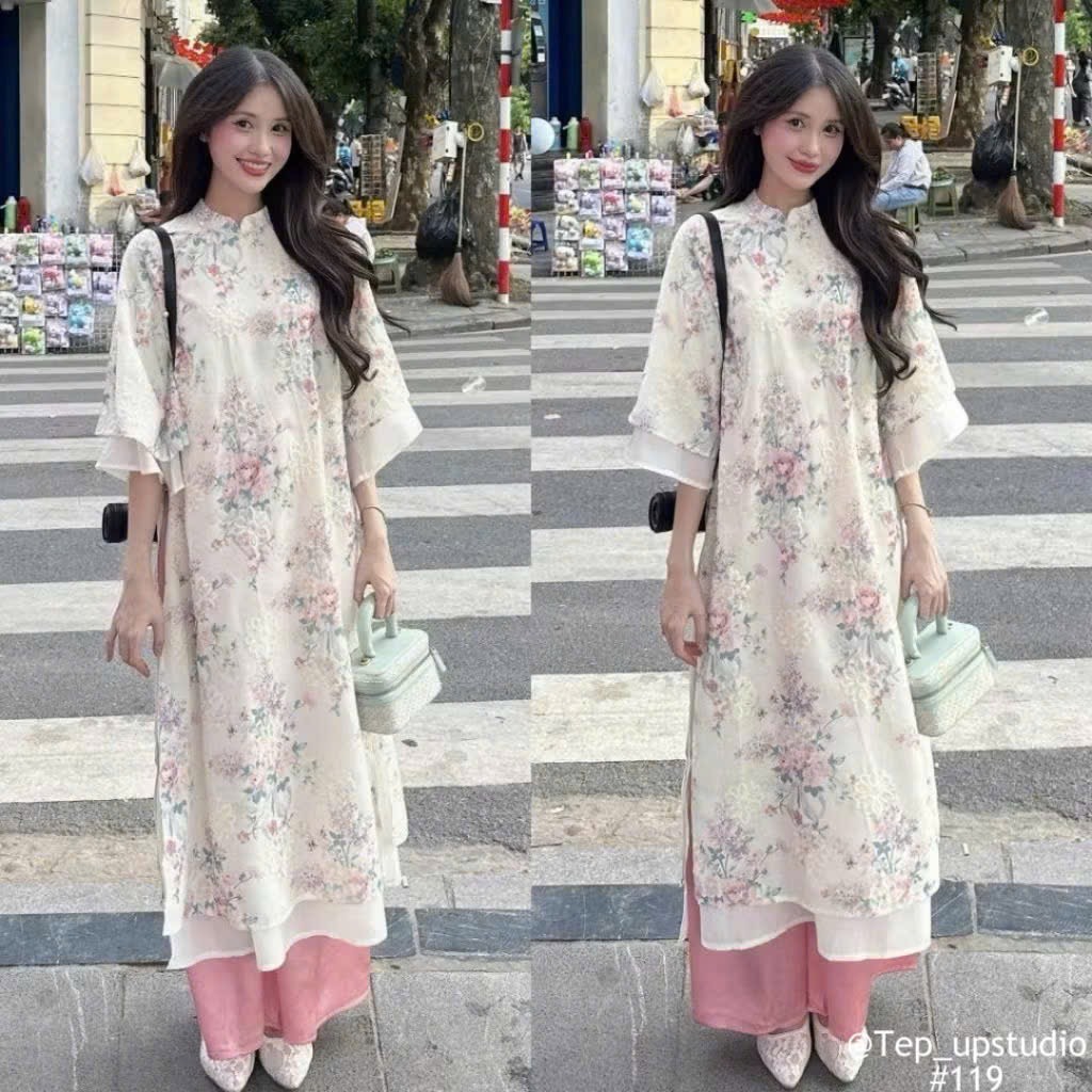 Áo dài cát tiên thô boi hoa
