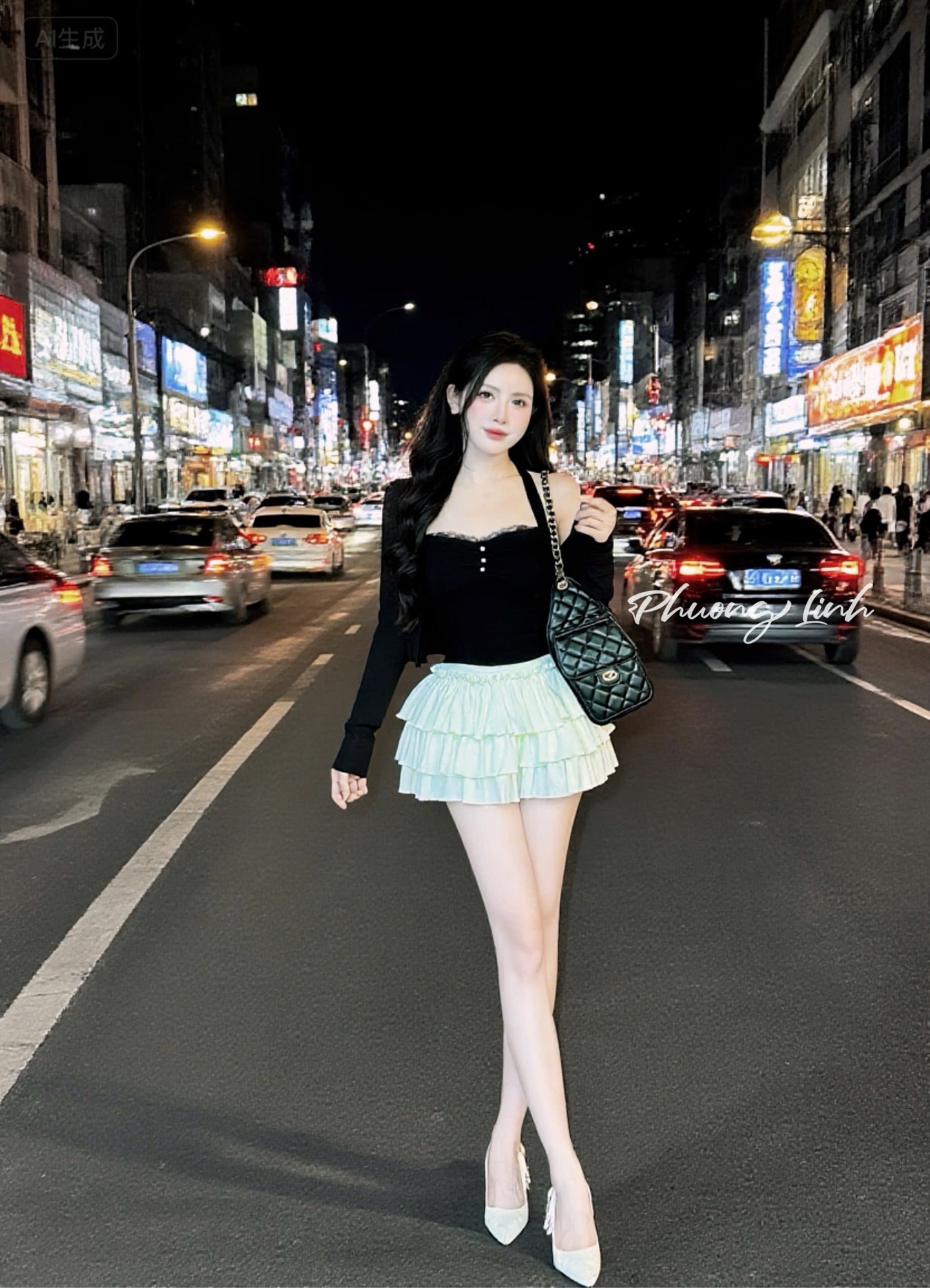 Set áo dây cổ kèm khoác chân váy tầng