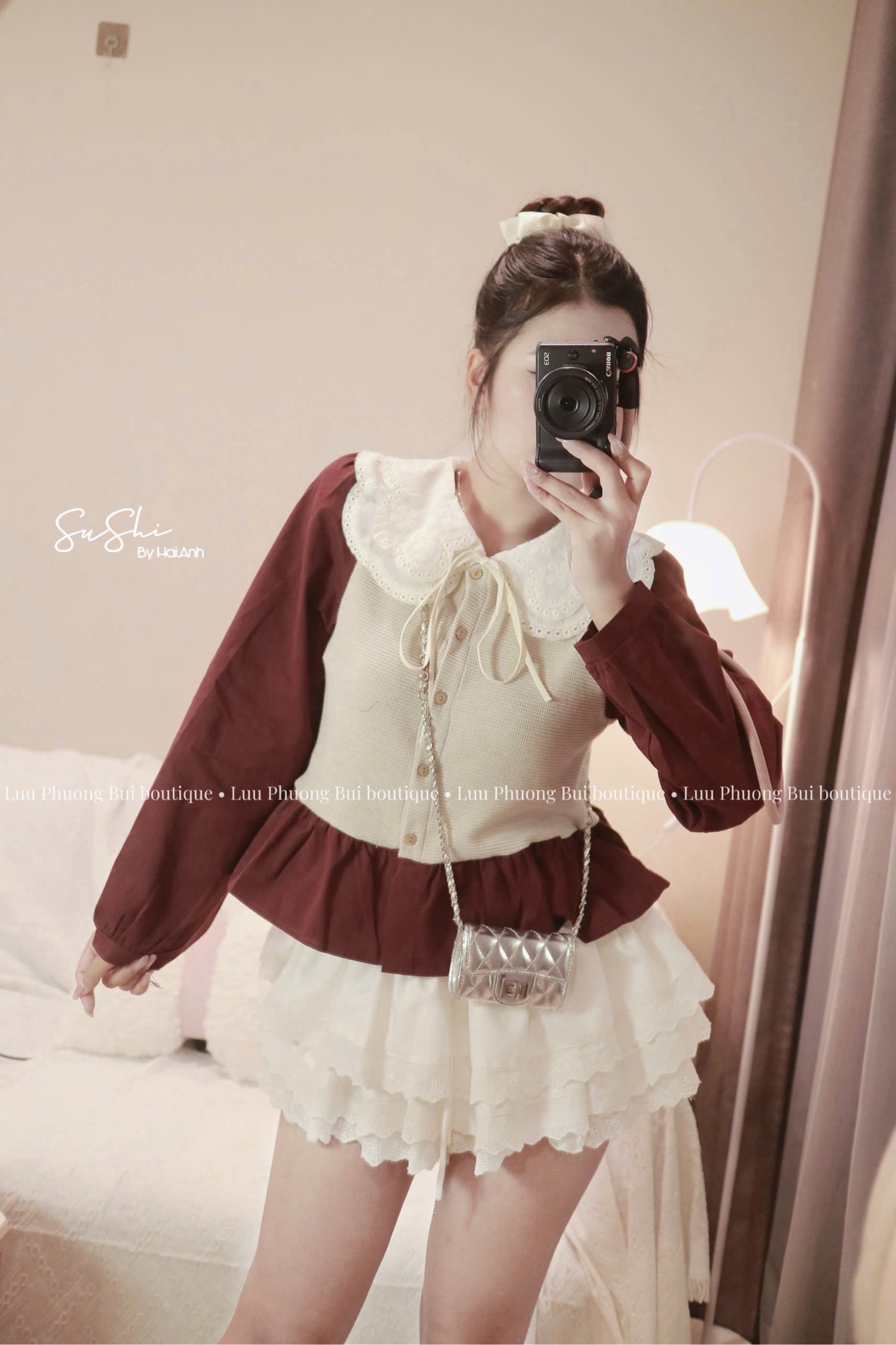Áo kiểu xoè cổ bèo tay dài