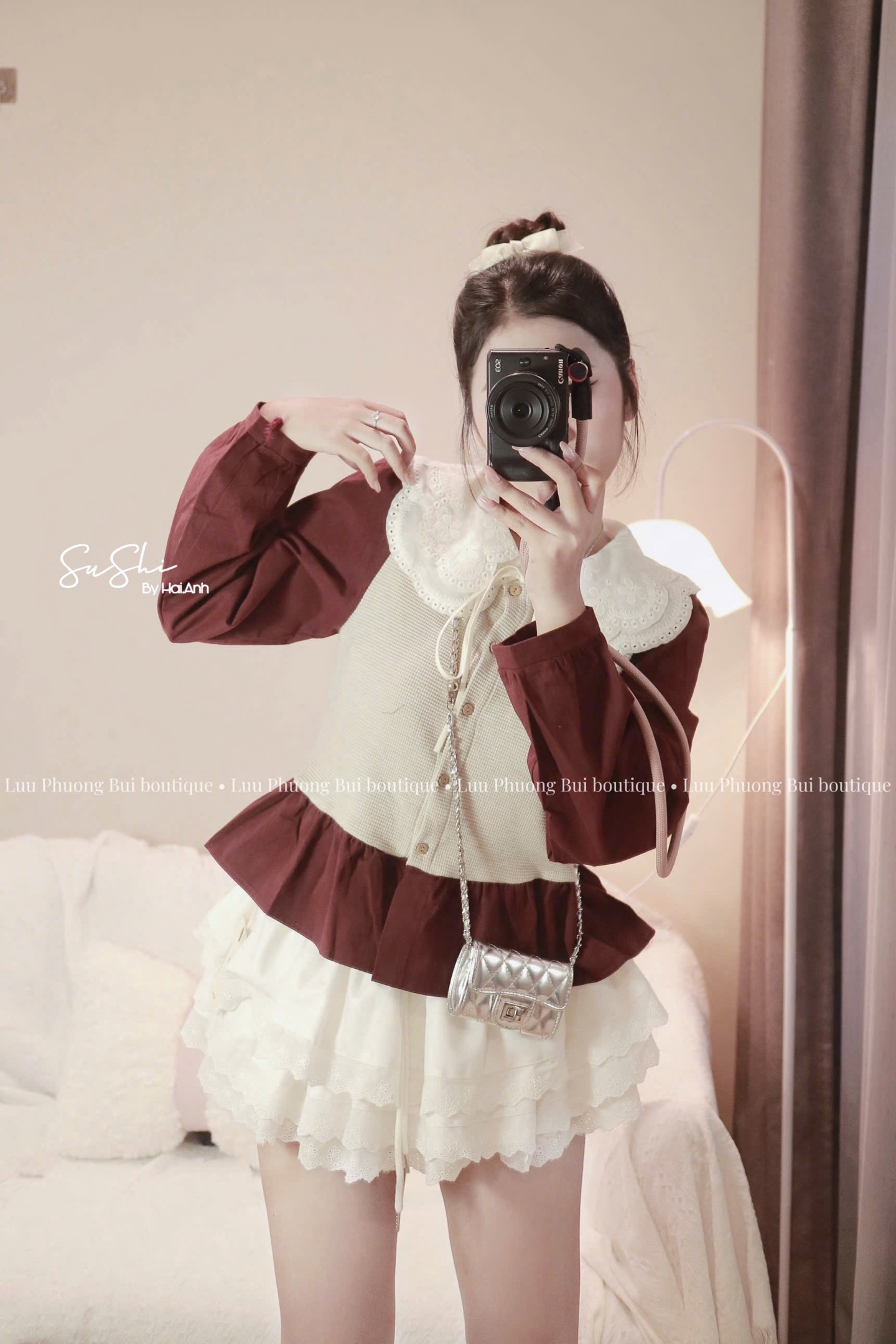 Áo kiểu xoè cổ bèo tay dài