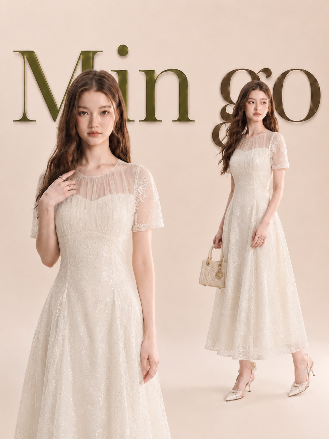 Đầm thiết kế ren chiết eo dáng xoè