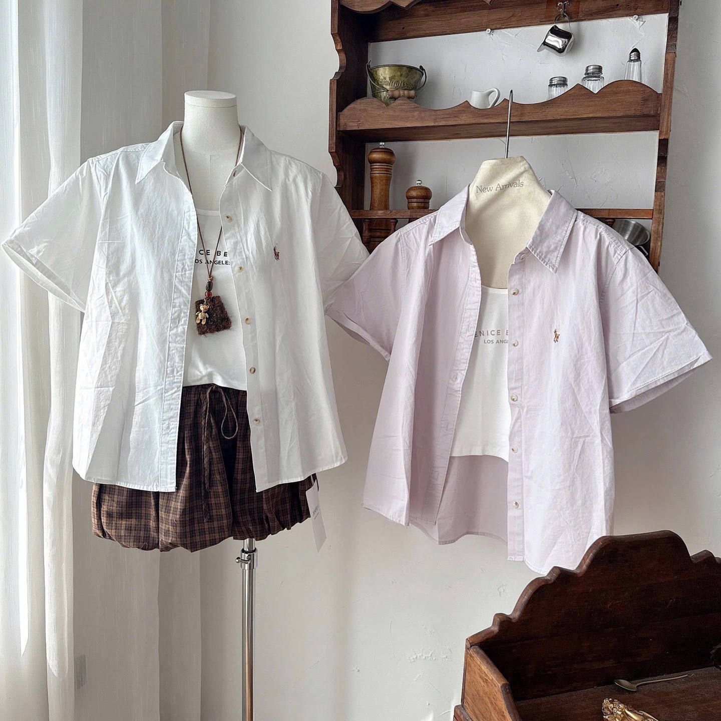 Set áo sơ mi thêu ngựa kèm áo 3 lỗ
