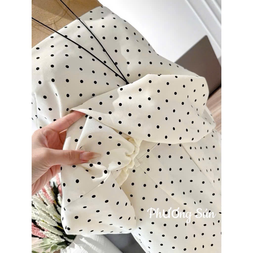 Set kiểu chấm bi áo ống quần suông rộng