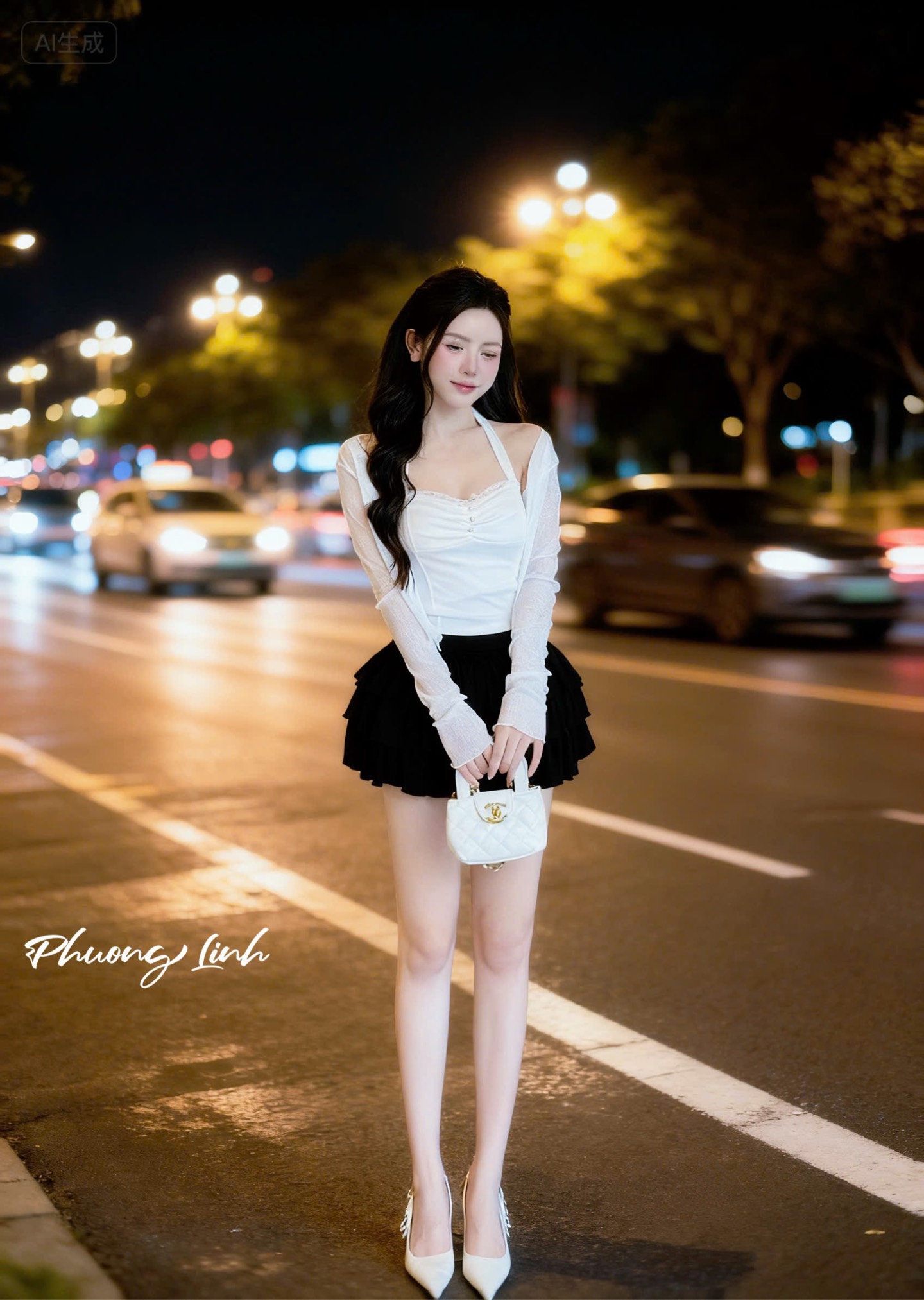 Set áo dây cổ kèm khoác chân váy tầng