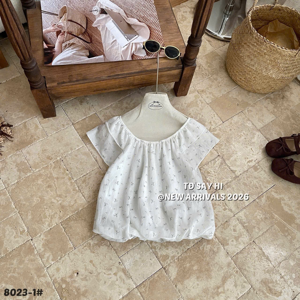 Áo kiểu babydoll hoa nhí bèo tay