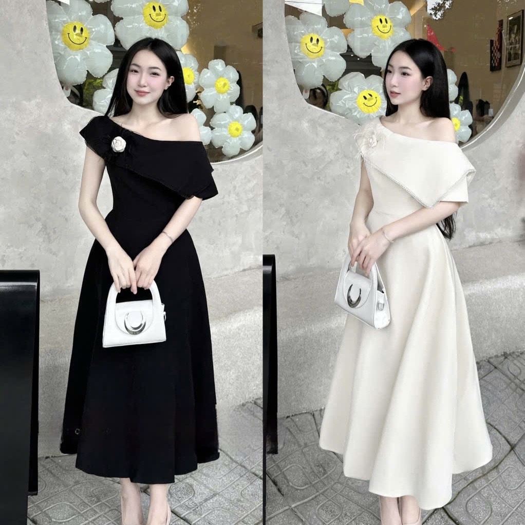 Đầm trễ vai dáng dài chữ A sang trọng