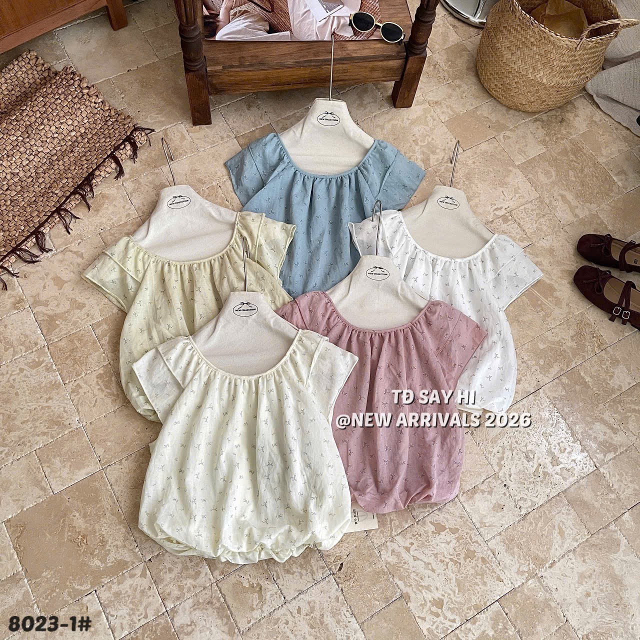 Áo kiểu babydoll hoa nhí bèo tay