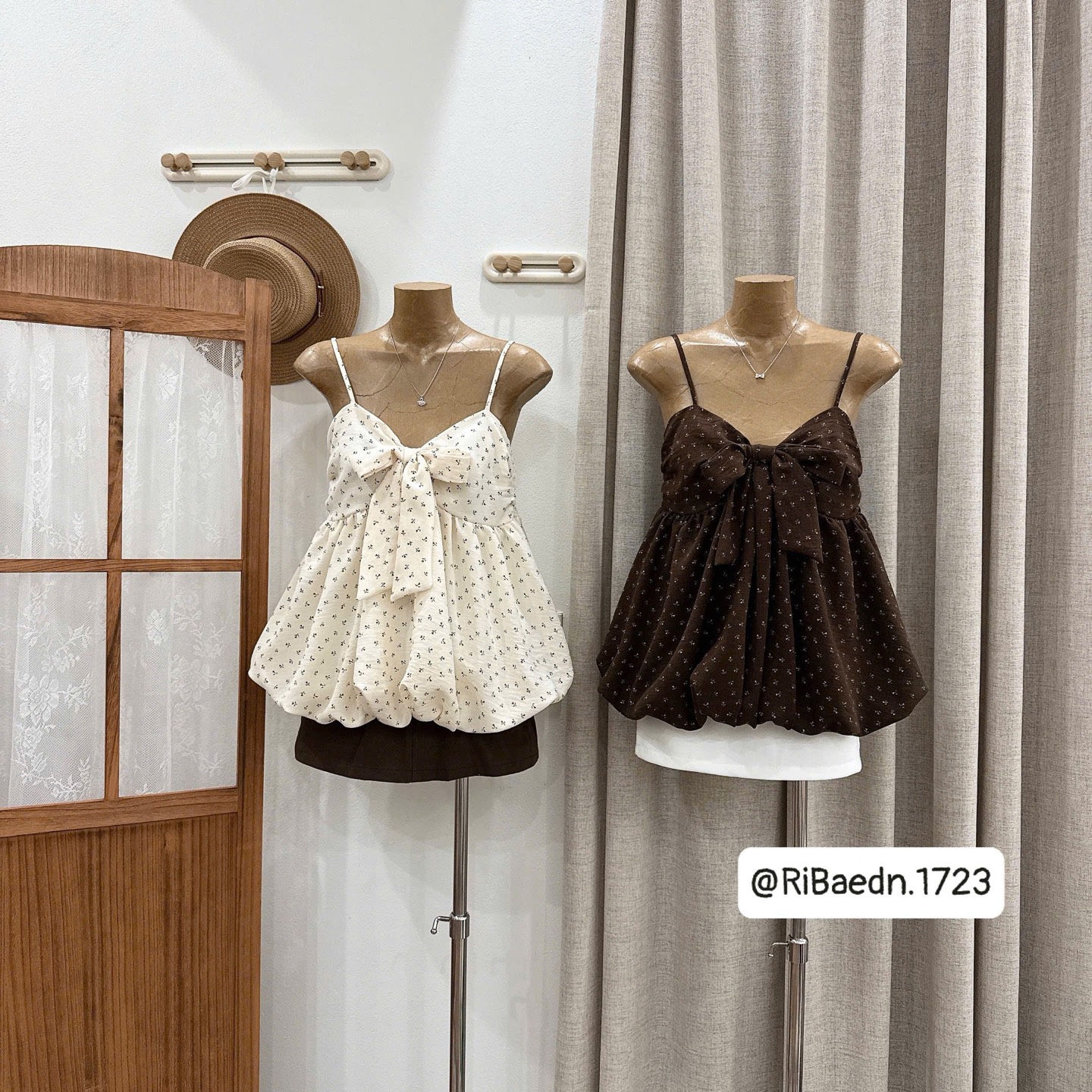 Áo kiểu 2 dây nơ hoạ tiết hoa nhí