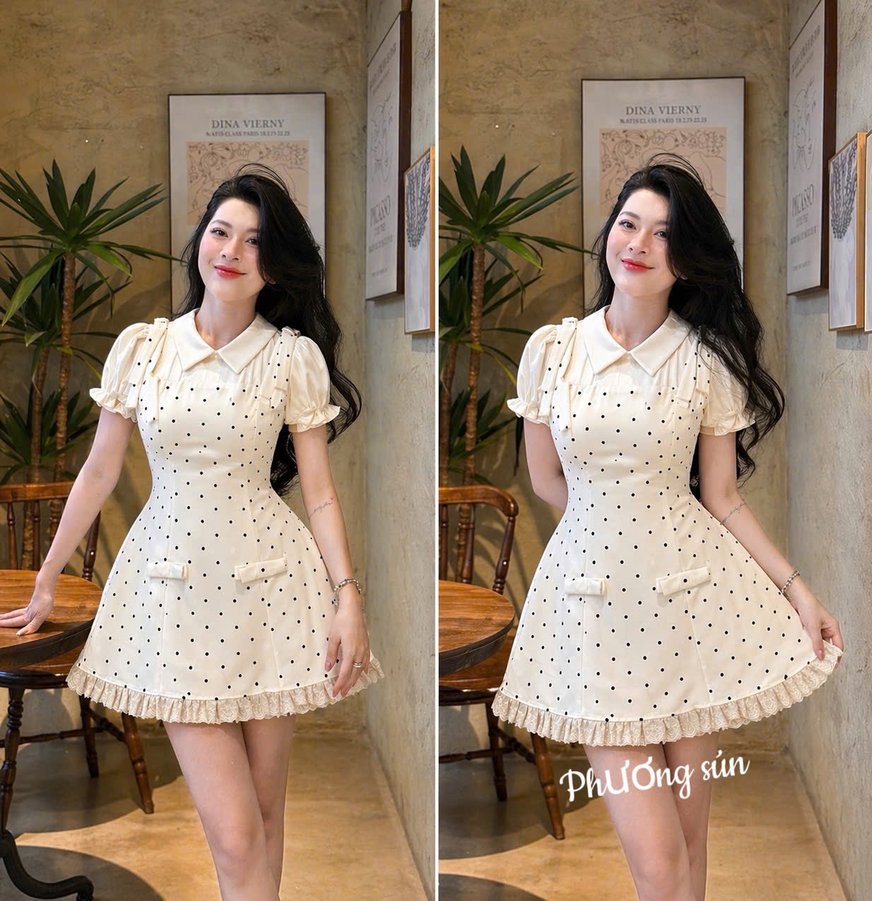 Đầm yếm somi cổ bèo liền đính nơ
