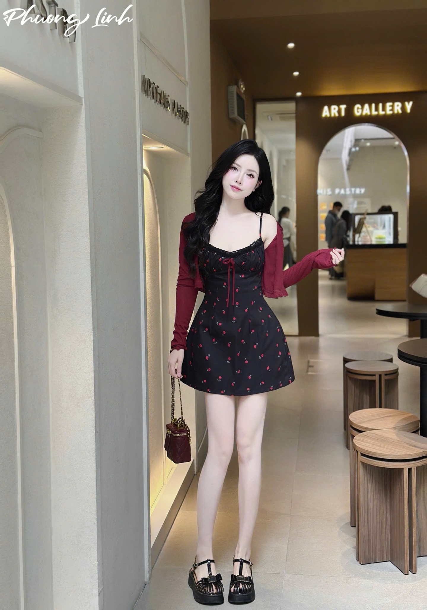 Set đầm dây hoa nhí kèm khoác pl