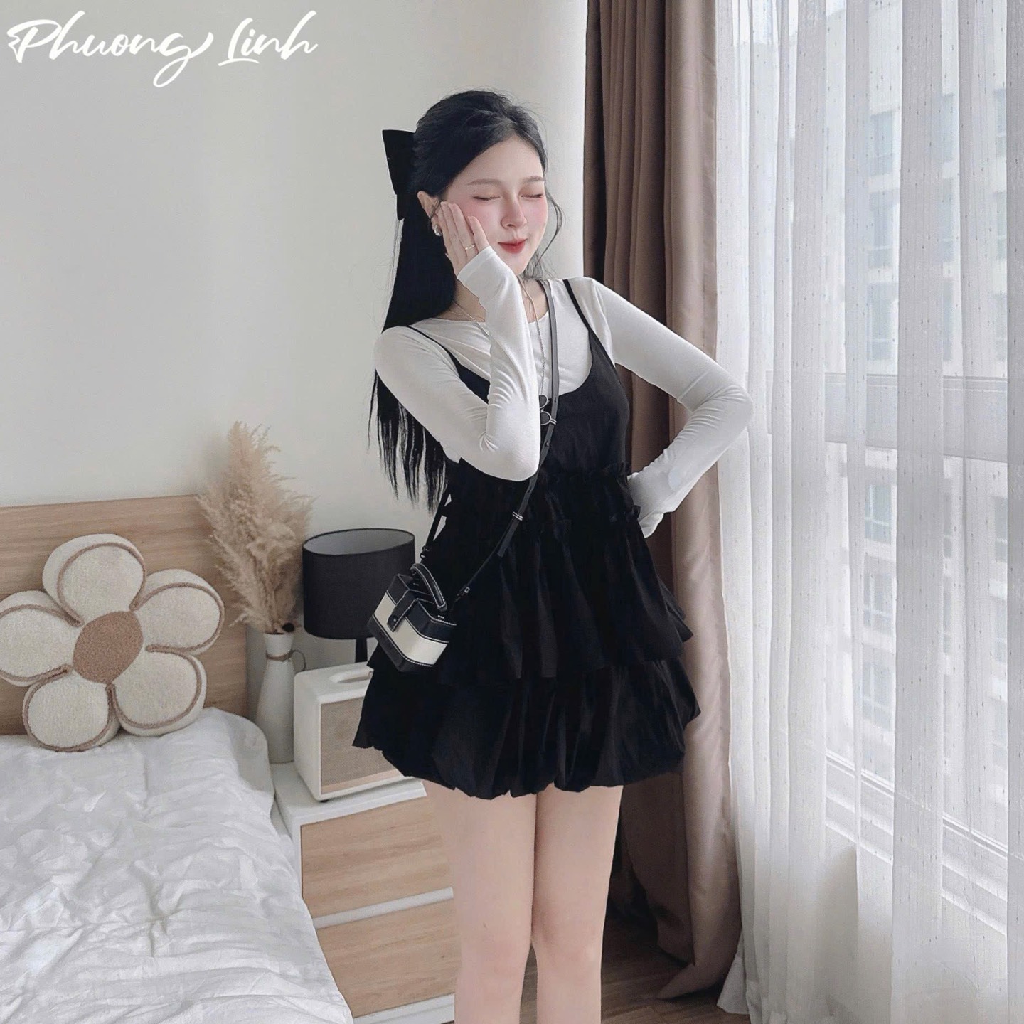 Set áo yếm tay dài váy bí pl