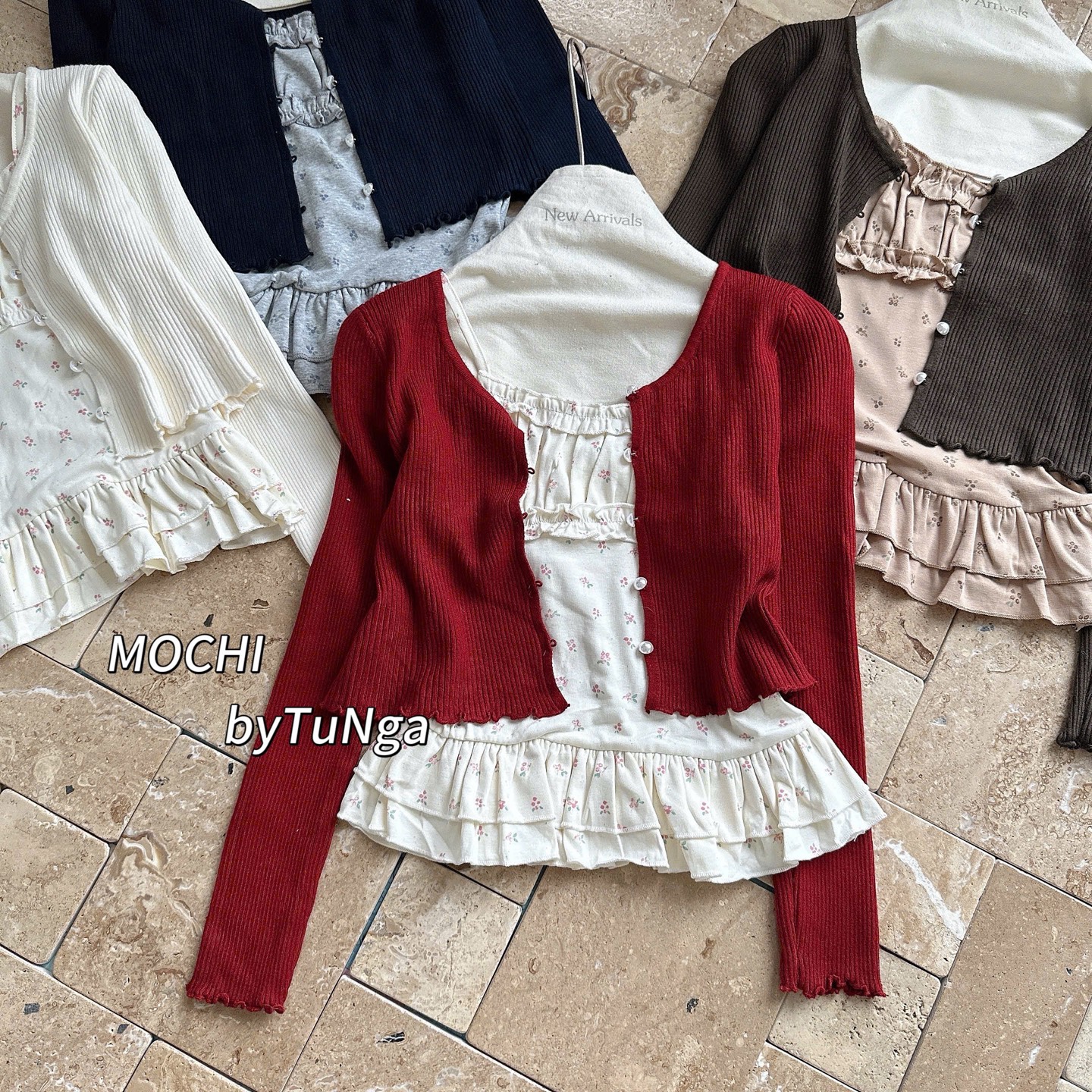 Áo kiểu set khoác ngắn áo dây chân xoè