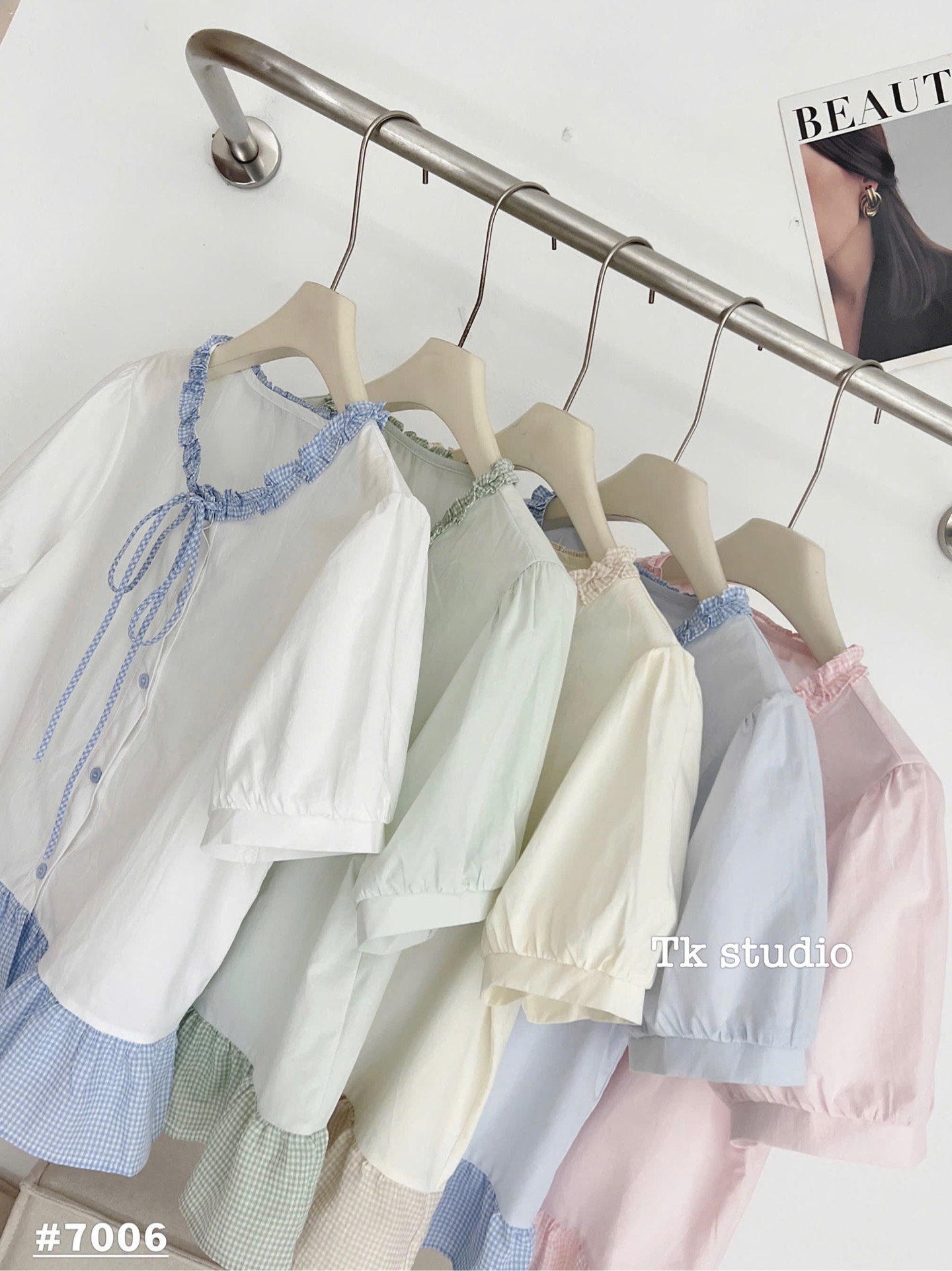 Áo kiểu somi babydoll cổ bèo thắt nơ