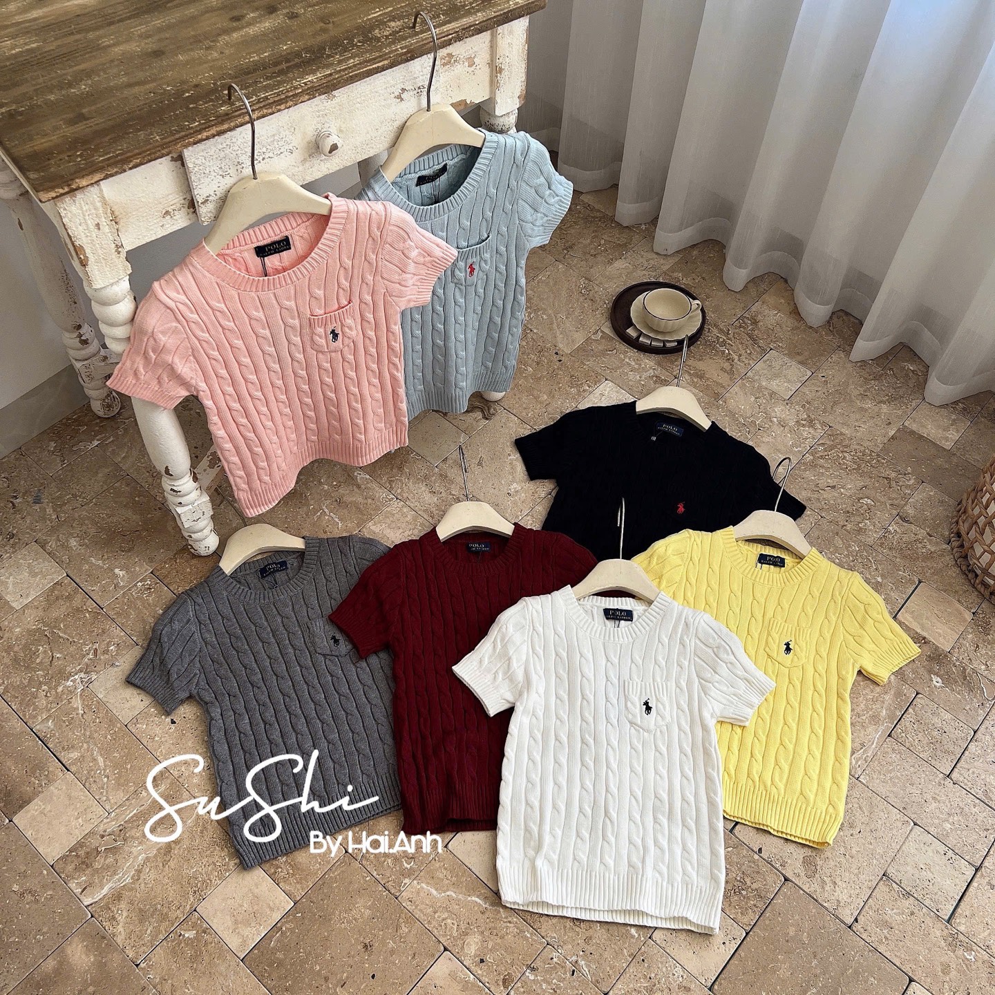 Áo len tay cộc thừng ngựa túi