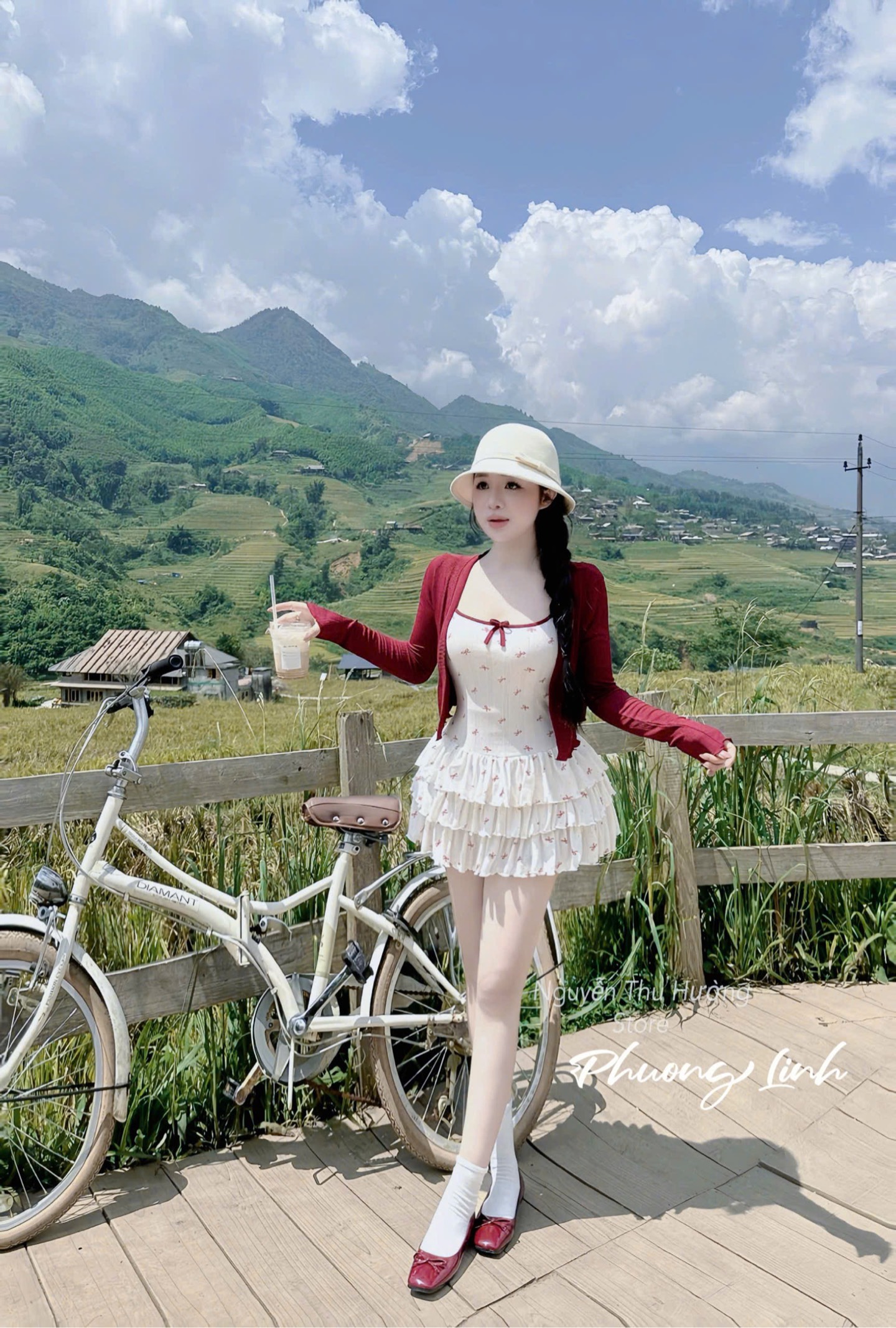 Đầm 2 dây nơ tầng kèm khoác pl