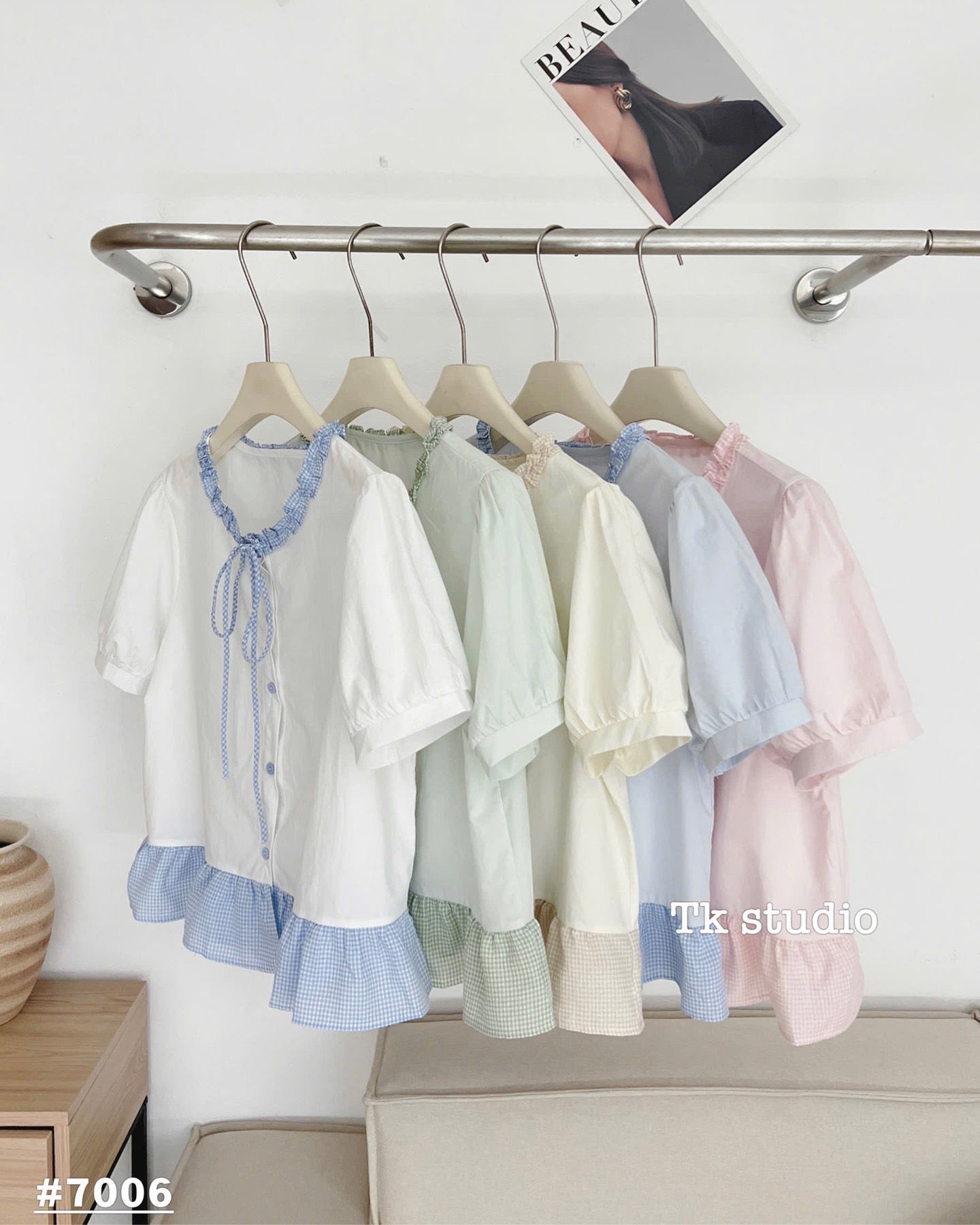 Áo kiểu somi babydoll cổ bèo thắt nơ