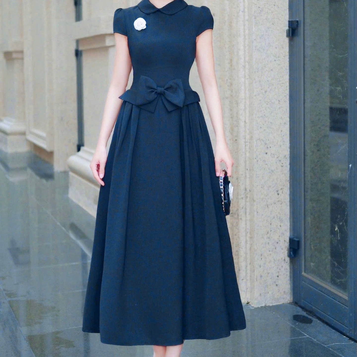 Đầm cổ sen thiết kế kín đáo đi tiệc sang chảng dáng dài cao cấp