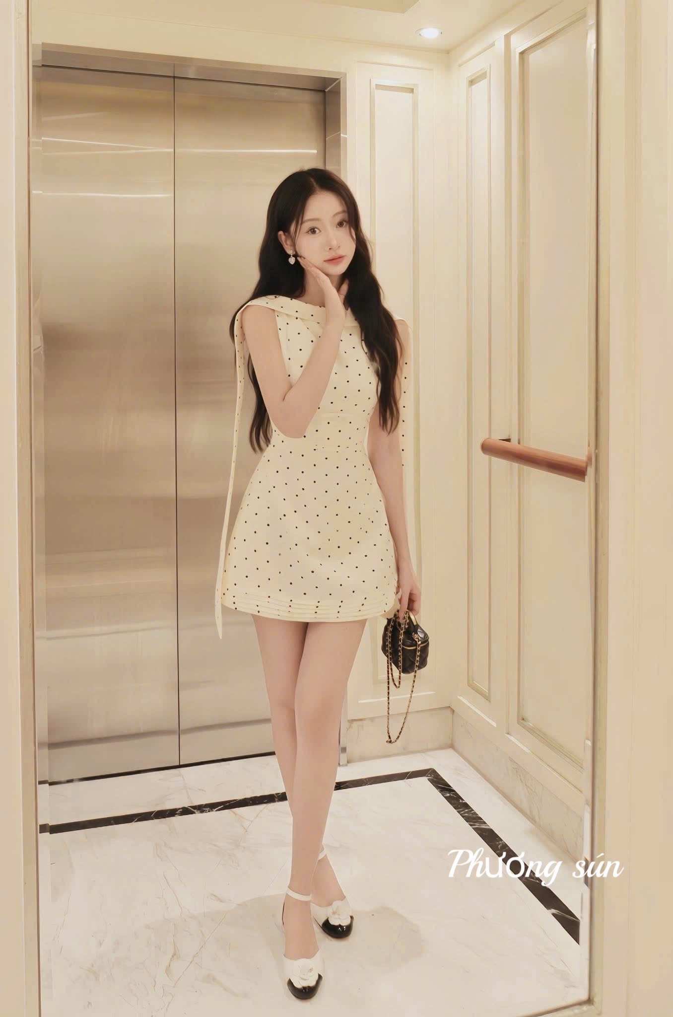 Đầm dáng ngắn chữ A nơ kèm dây kiểu