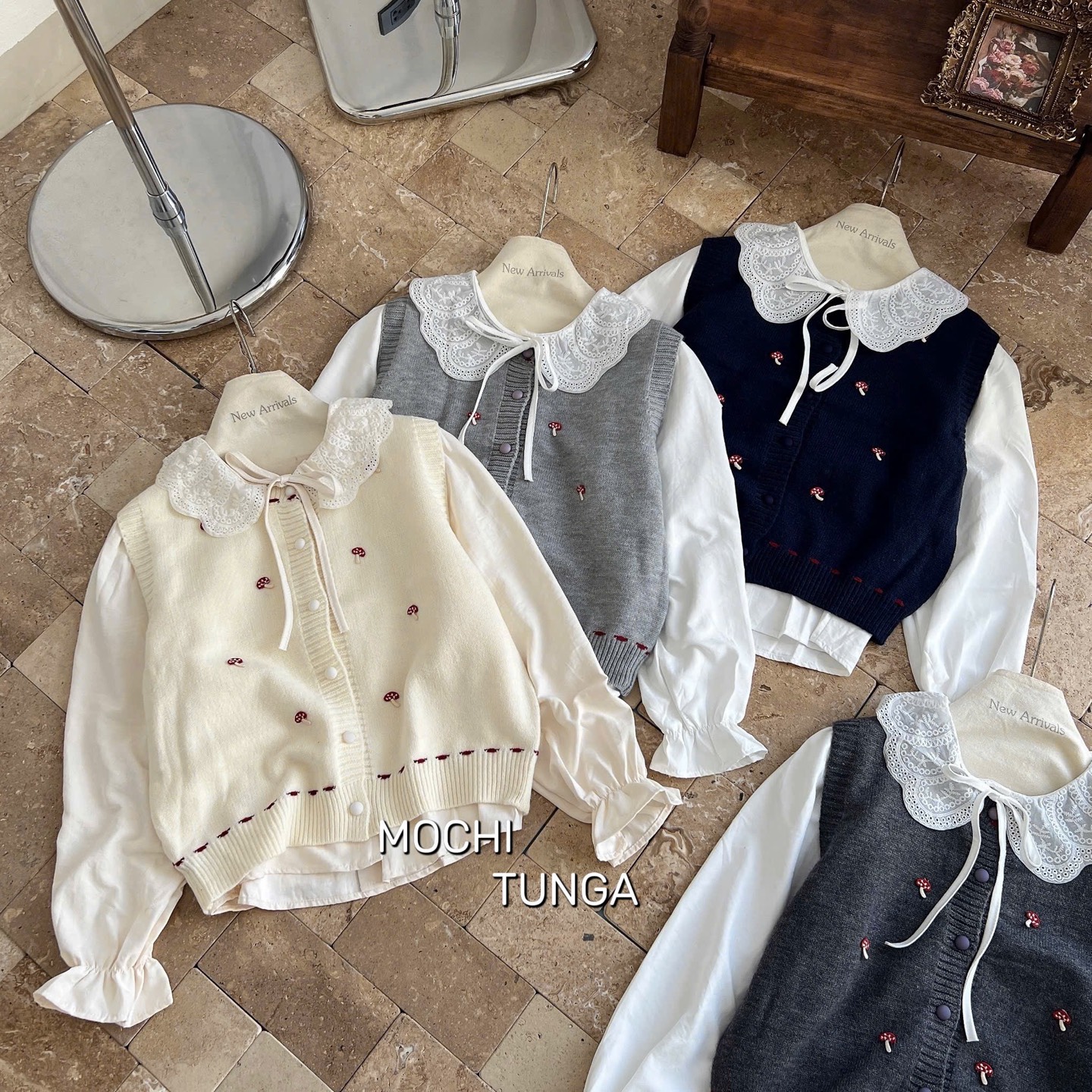 Áo len set ghile nấm cổ bèo