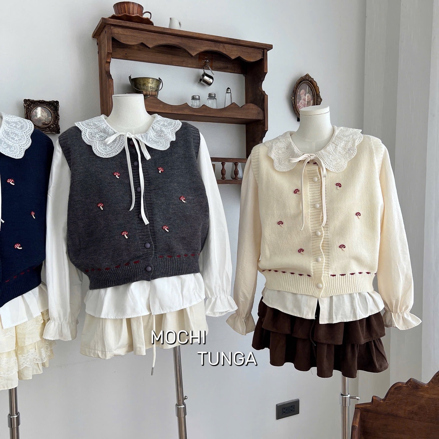 Áo len set ghile nấm cổ bèo