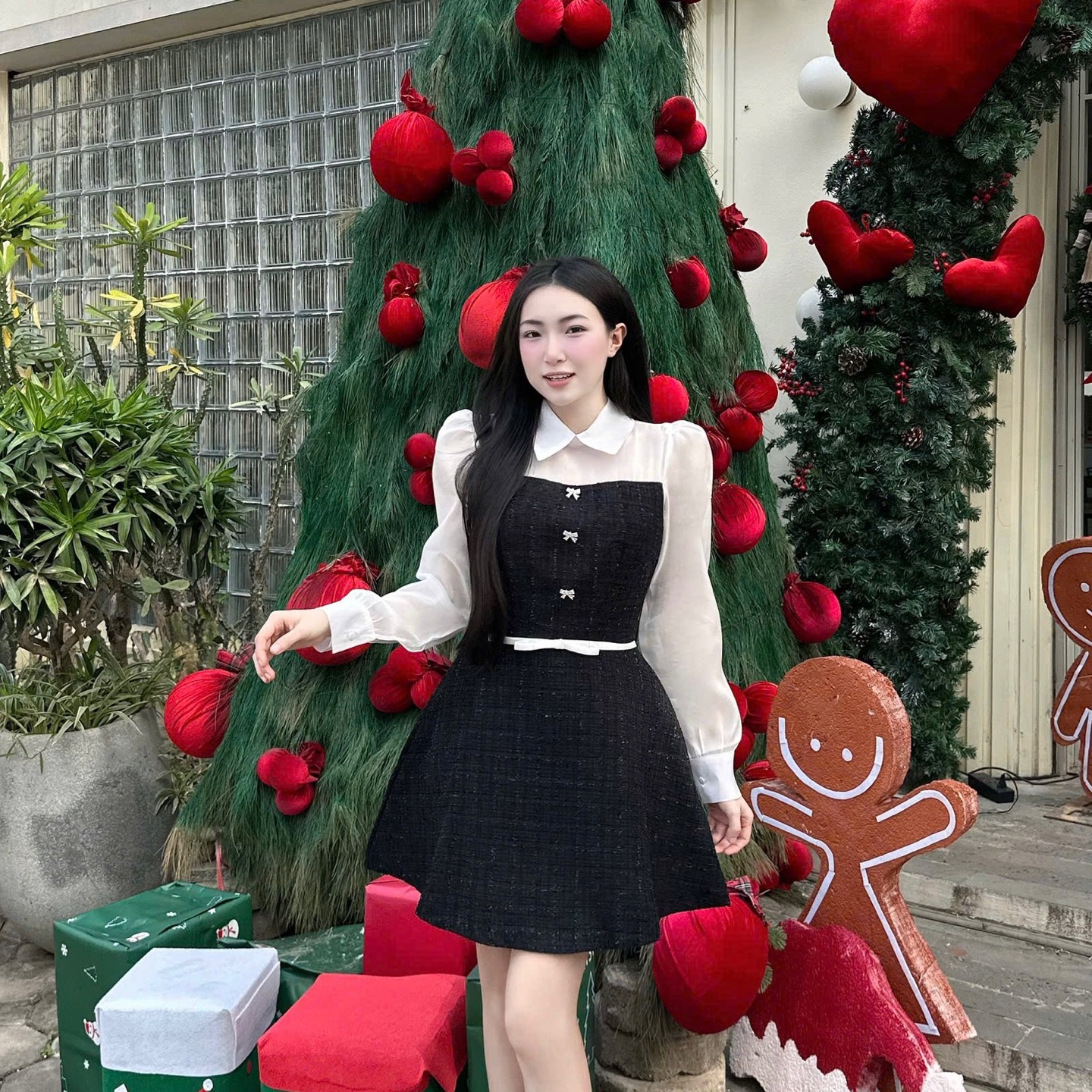 Đầm thiết kế dạ cao cấp phối tơ sang chảnh