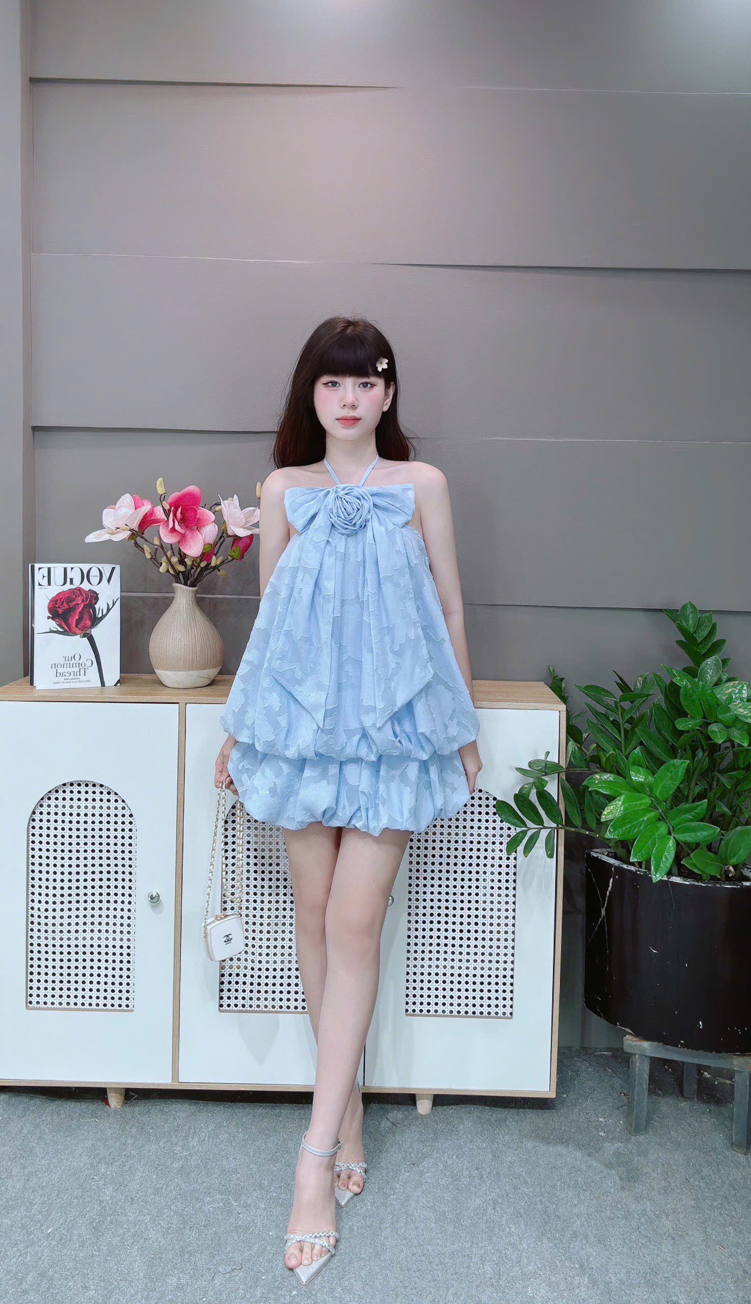 Set quần bí áo cổ yếm bồng