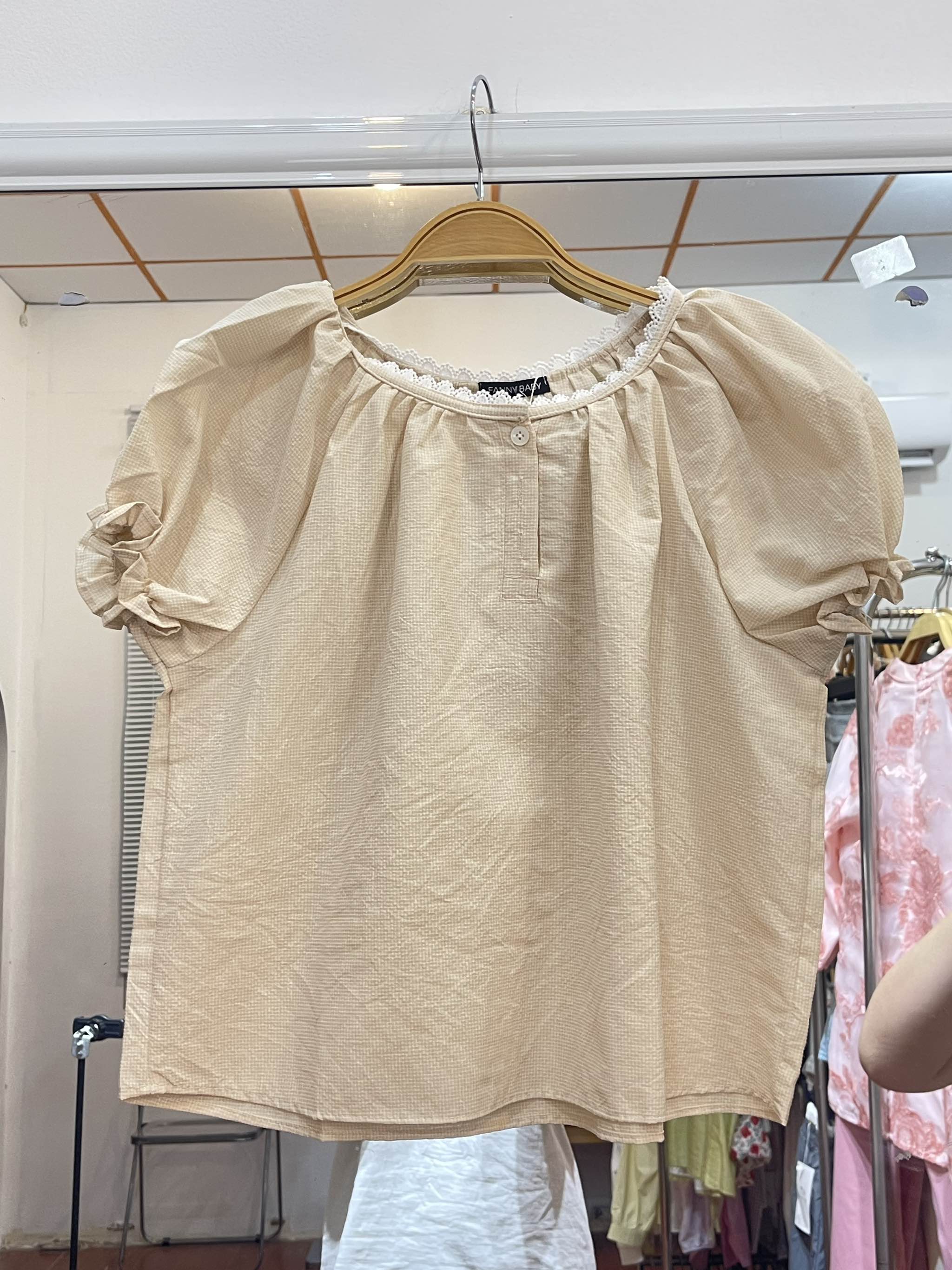 Áo kiểu babydoll bo tay ren cổ