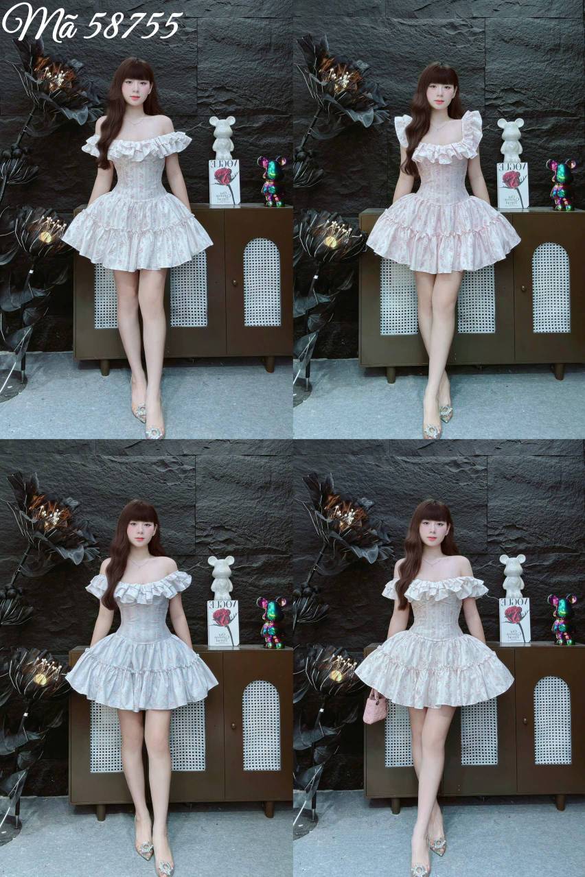 Đầm hoa nhí chiết eo tùng xòe