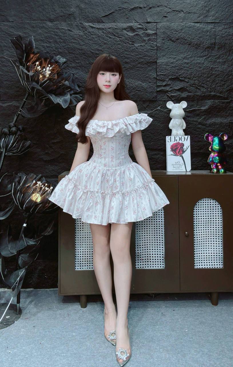 Đầm hoa nhí chiết eo tùng xòe