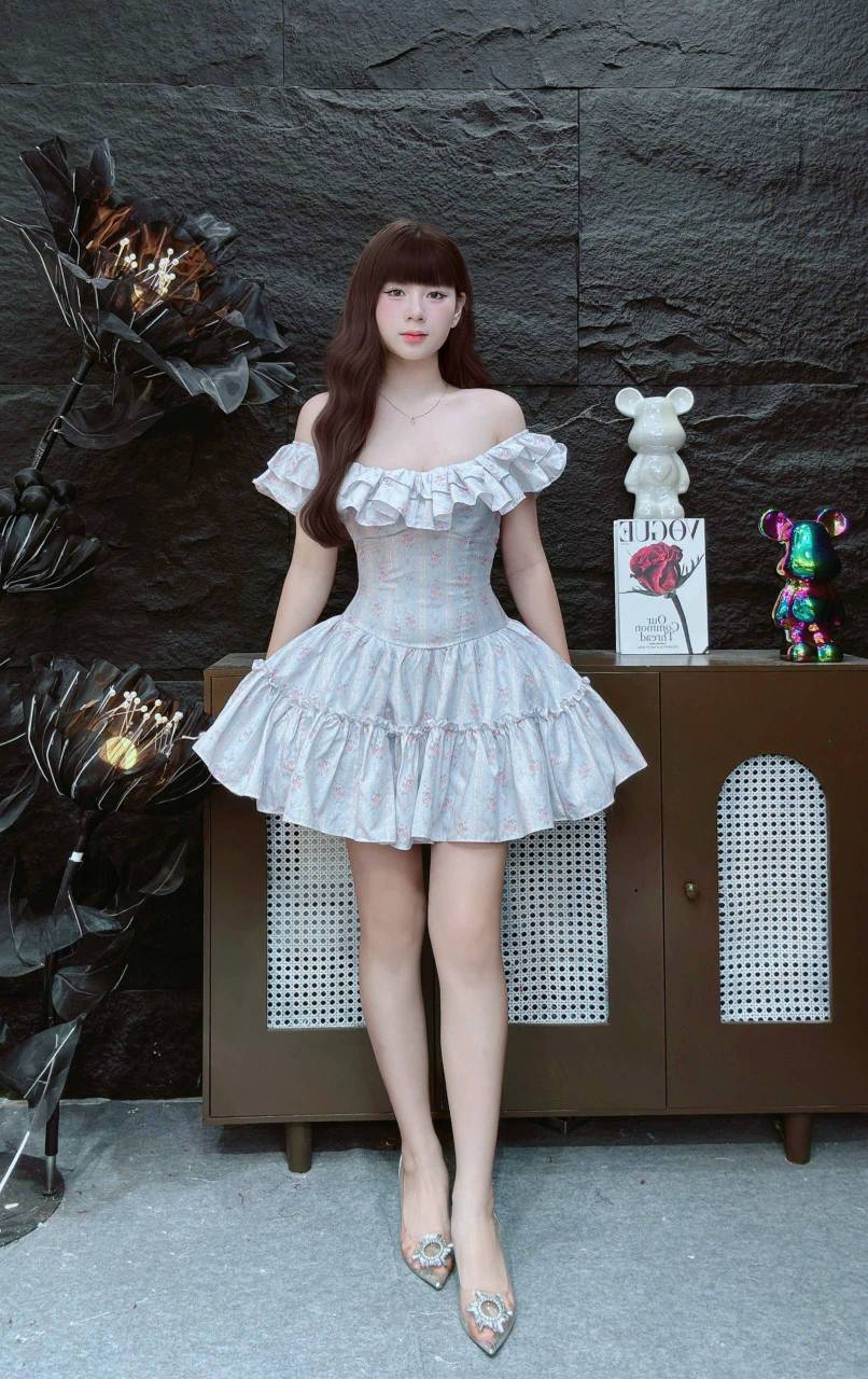 Đầm hoa nhí chiết eo tùng xòe