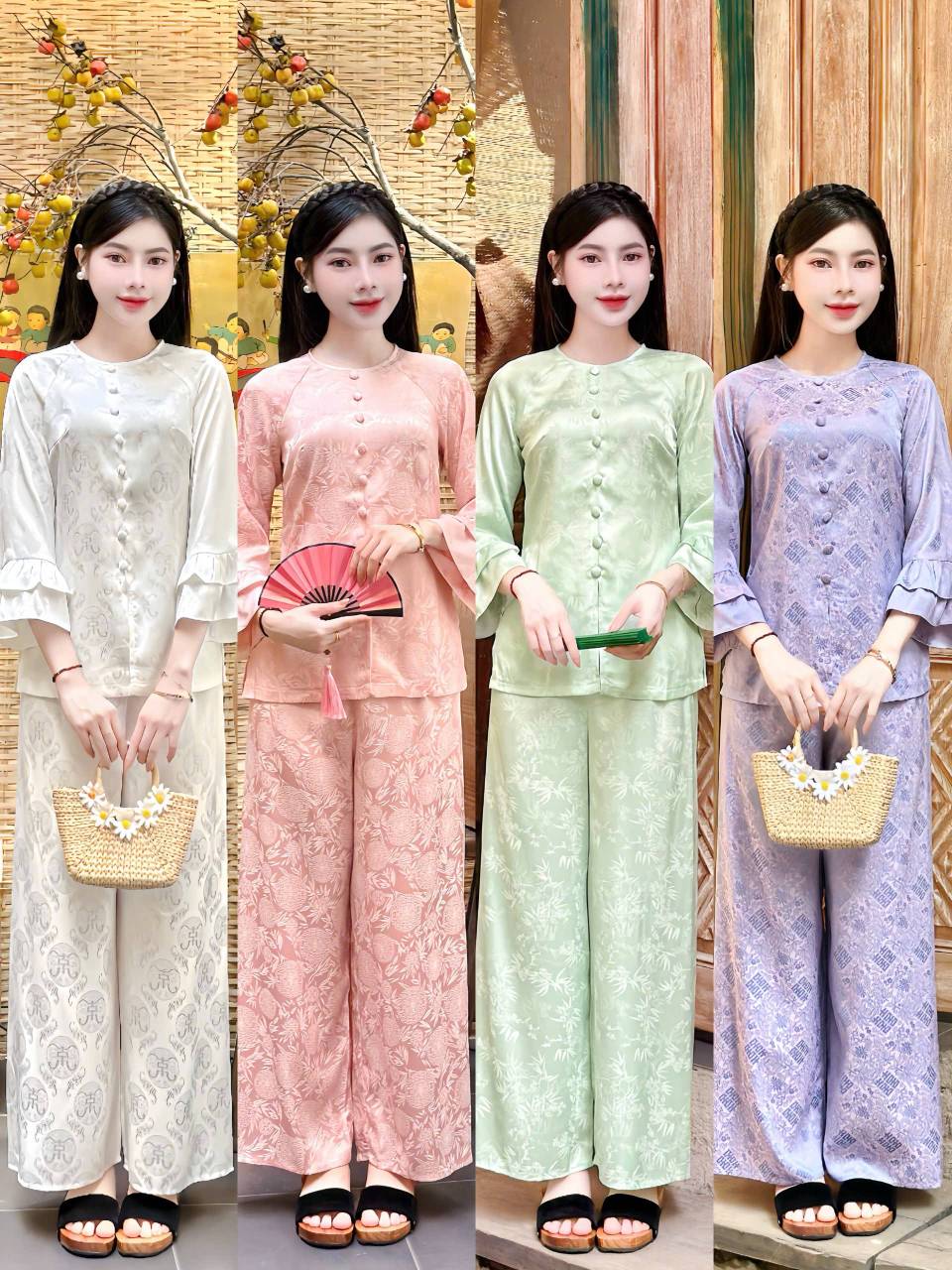 Đồ lam lụa tay loe viền mềm