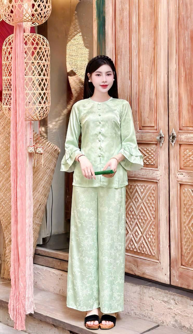 Đồ lam lụa tay loe viền mềm