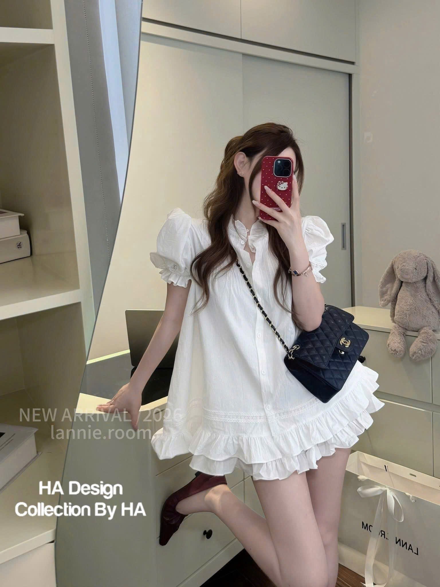 Set áo cổ bèo tay phồng kèm quần