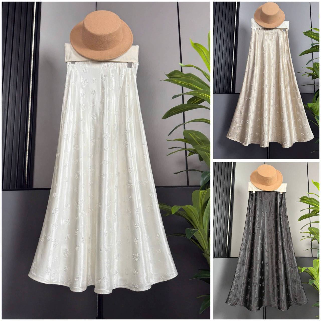 Chân váy lụa hoa nổi