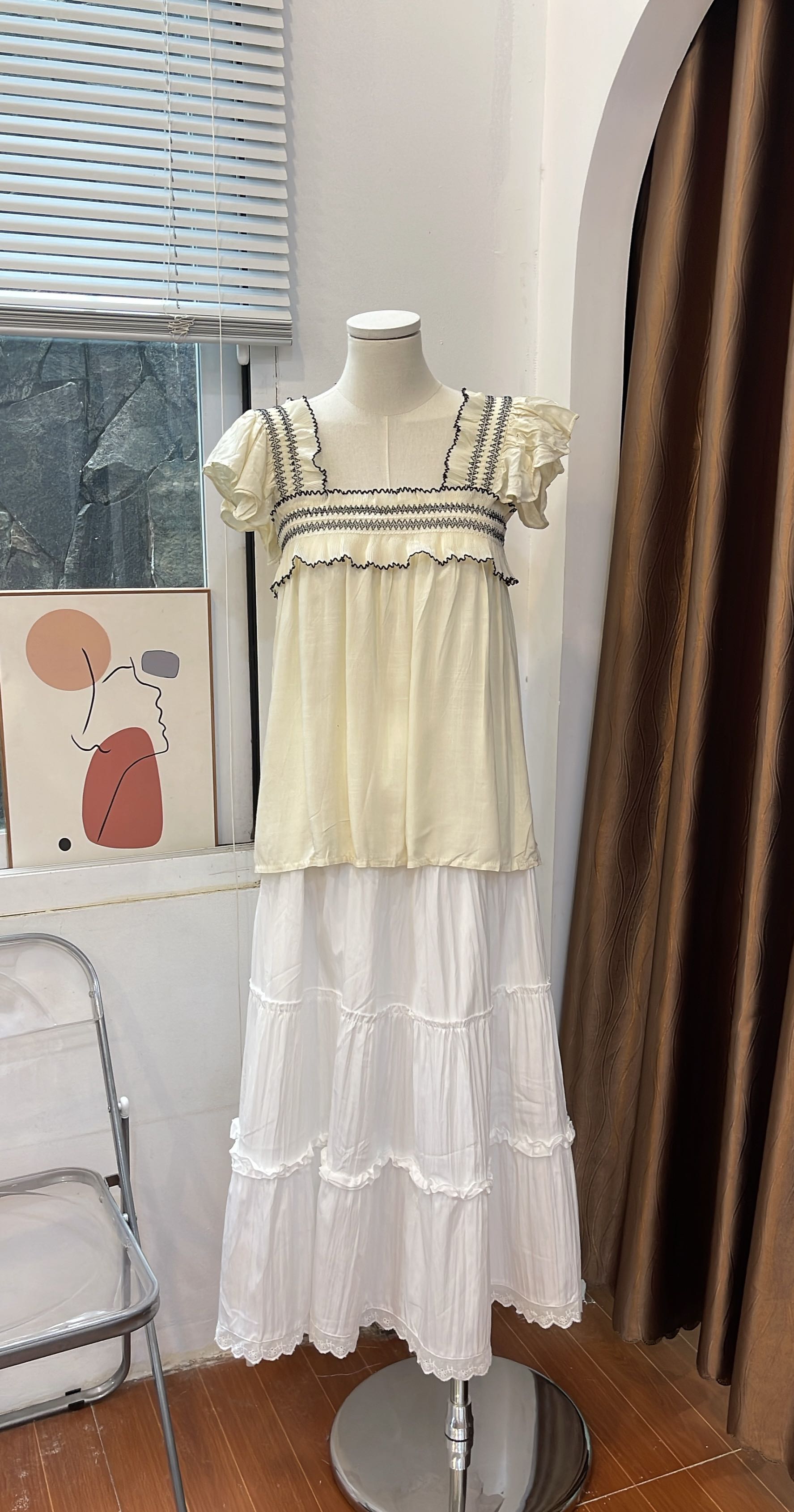 Áo kiểu phối bèo tay