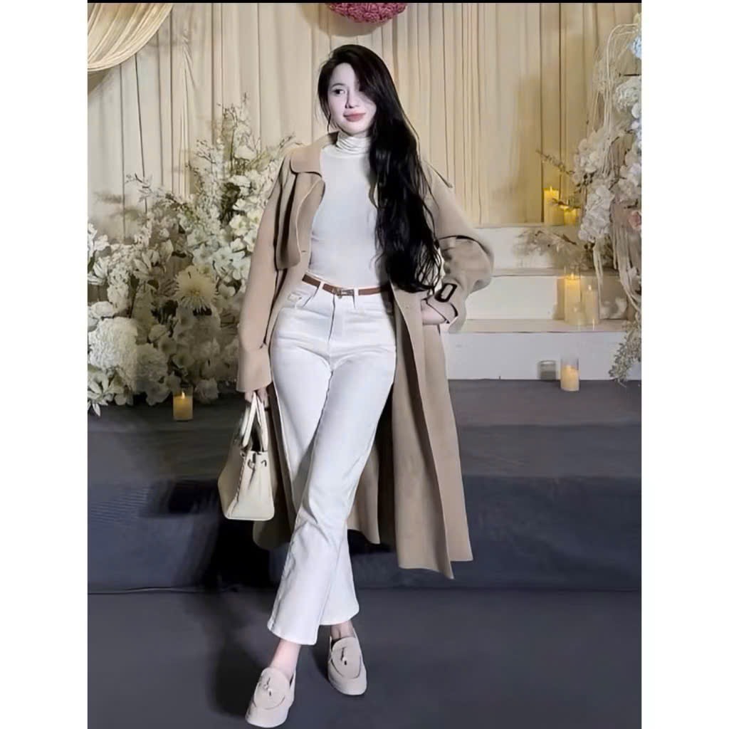 J2768 jean dài trắng thêu ngựa túi sau