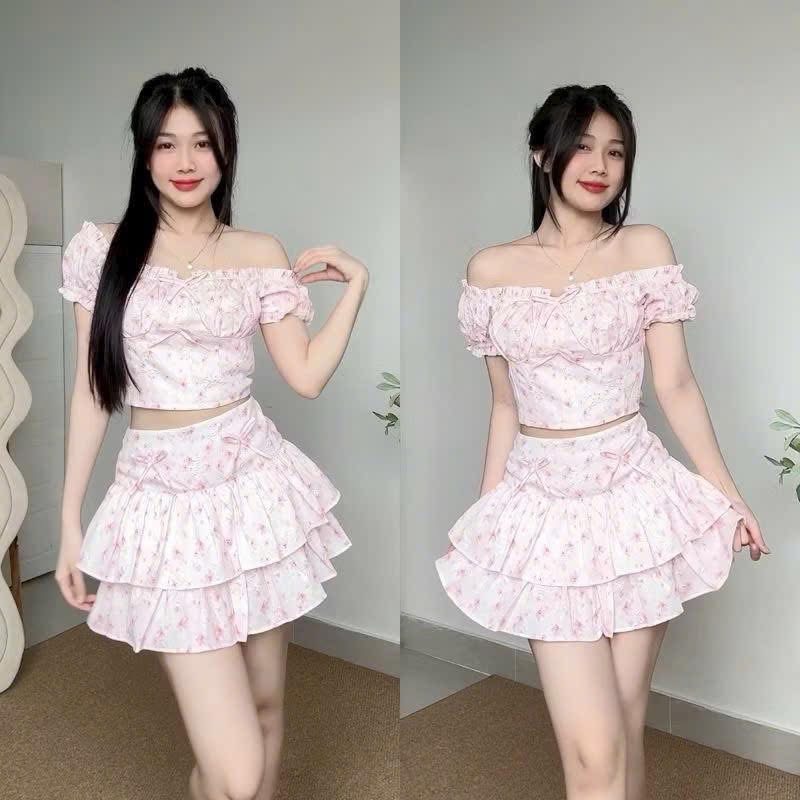 Set áo hoa nhí kèm chân váy tầng