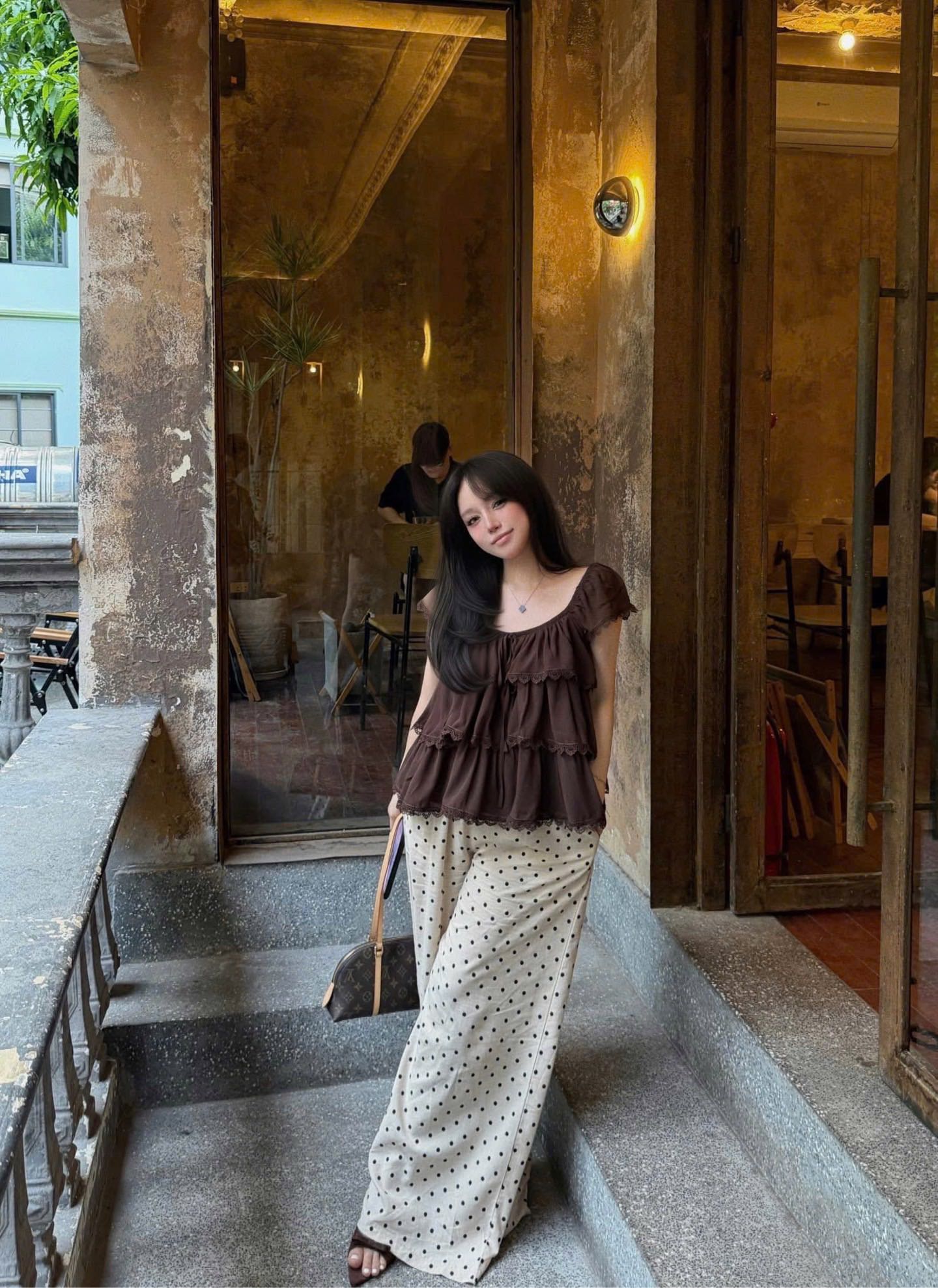 Áo kiểu voan bèo tầng nhúng thắt nơ