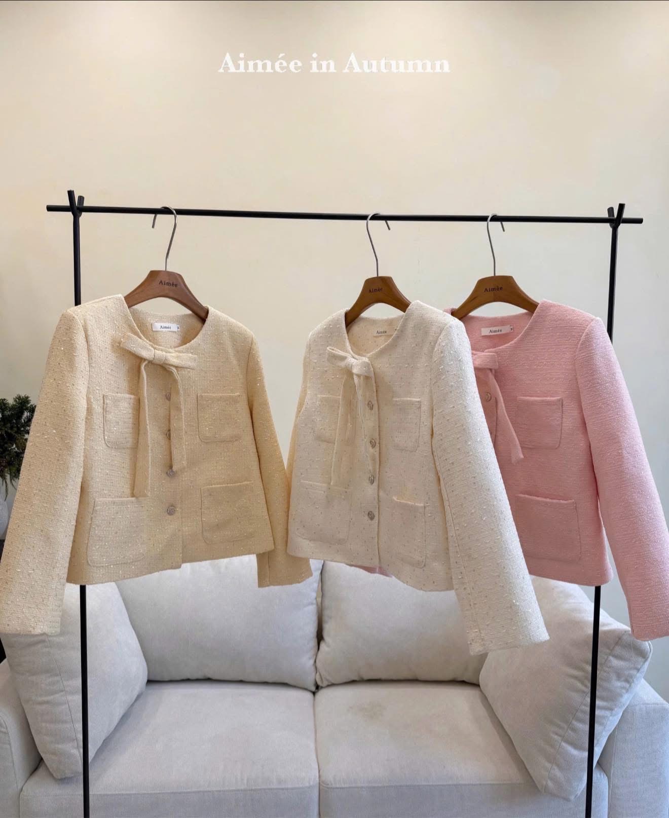 Áo dạ bling đính nơ cao cấp