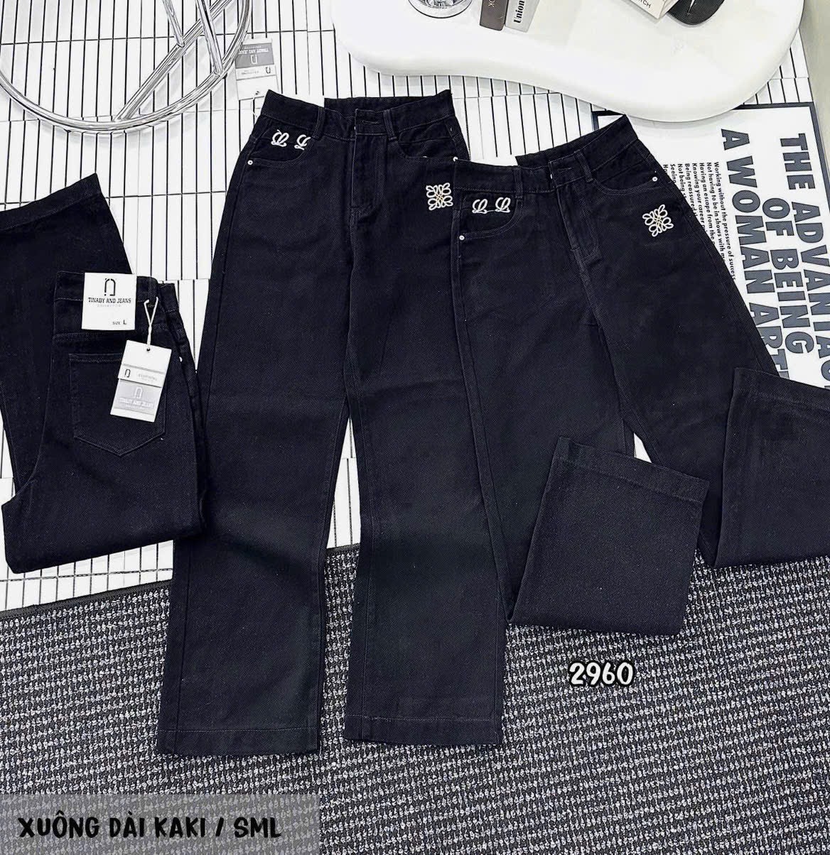 J34 suông dài kaki đen thêu túi trước 2960