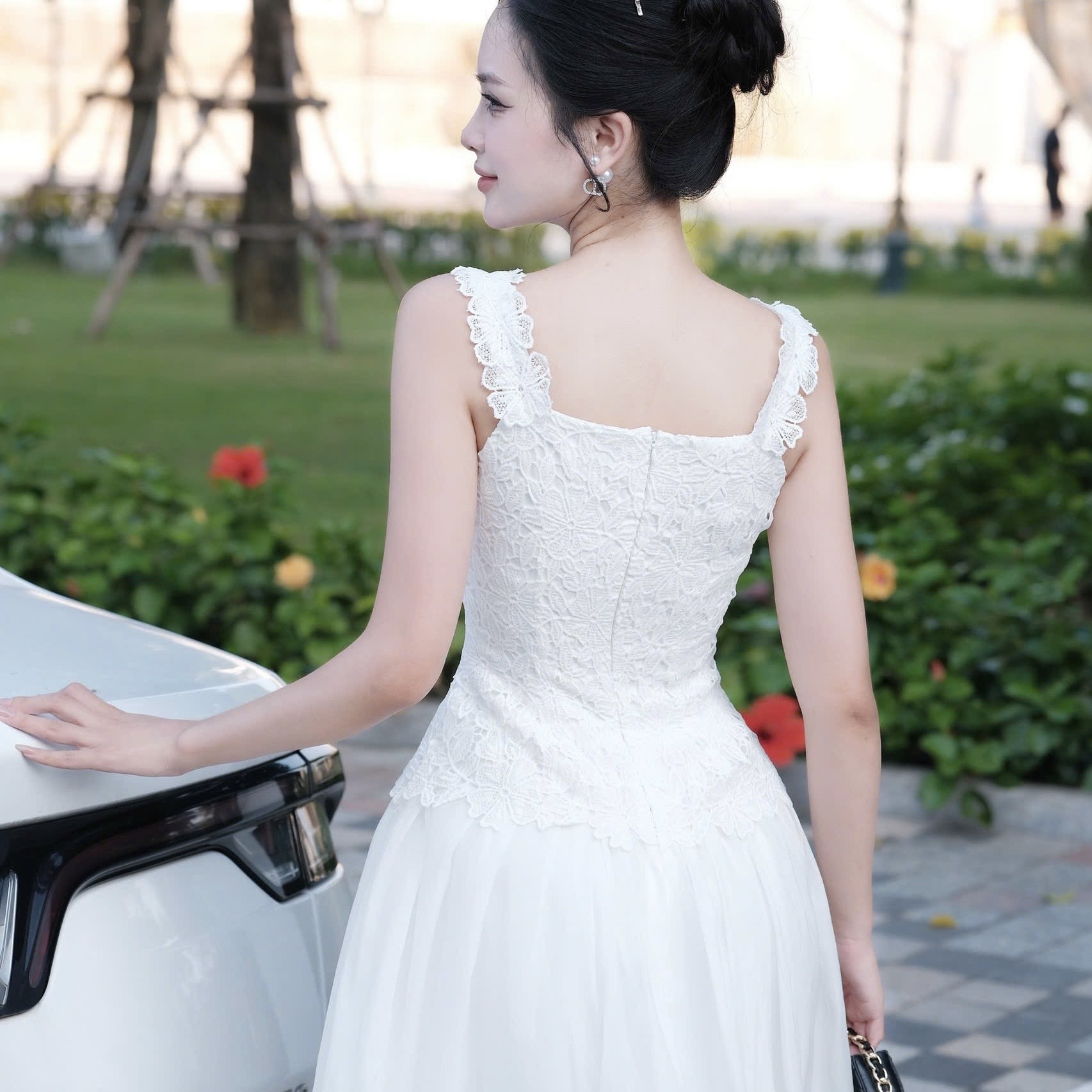 Đầm 2 dây hoa trễ vai đi tiệc cao cấp sang chảnh dáng dài thiết kế cao cấp thanh lịch sang trọng