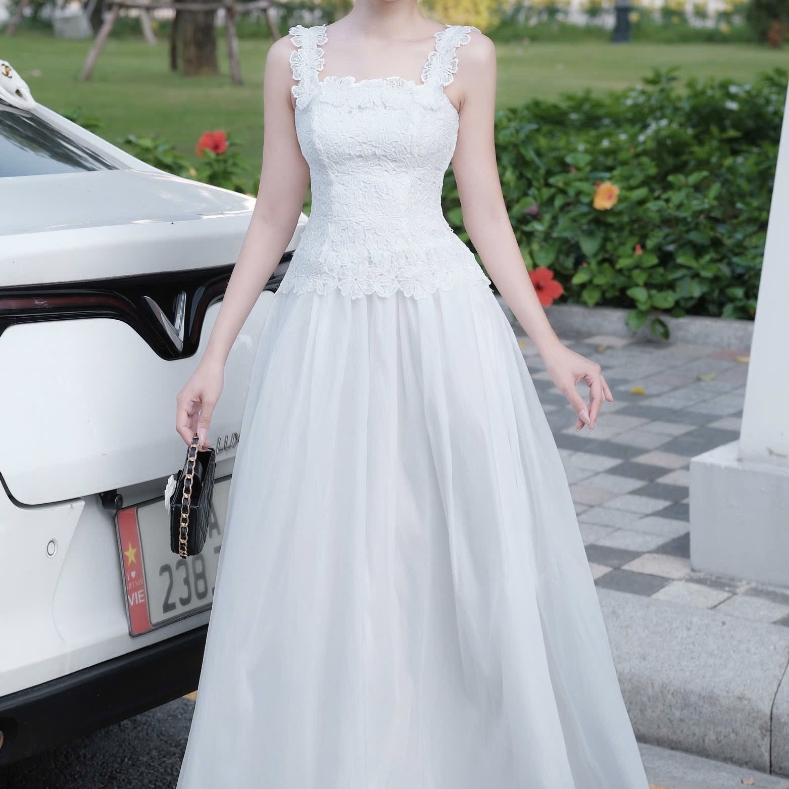 Đầm 2 dây hoa trễ vai đi tiệc cao cấp sang chảnh dáng dài thiết kế cao cấp thanh lịch sang trọng