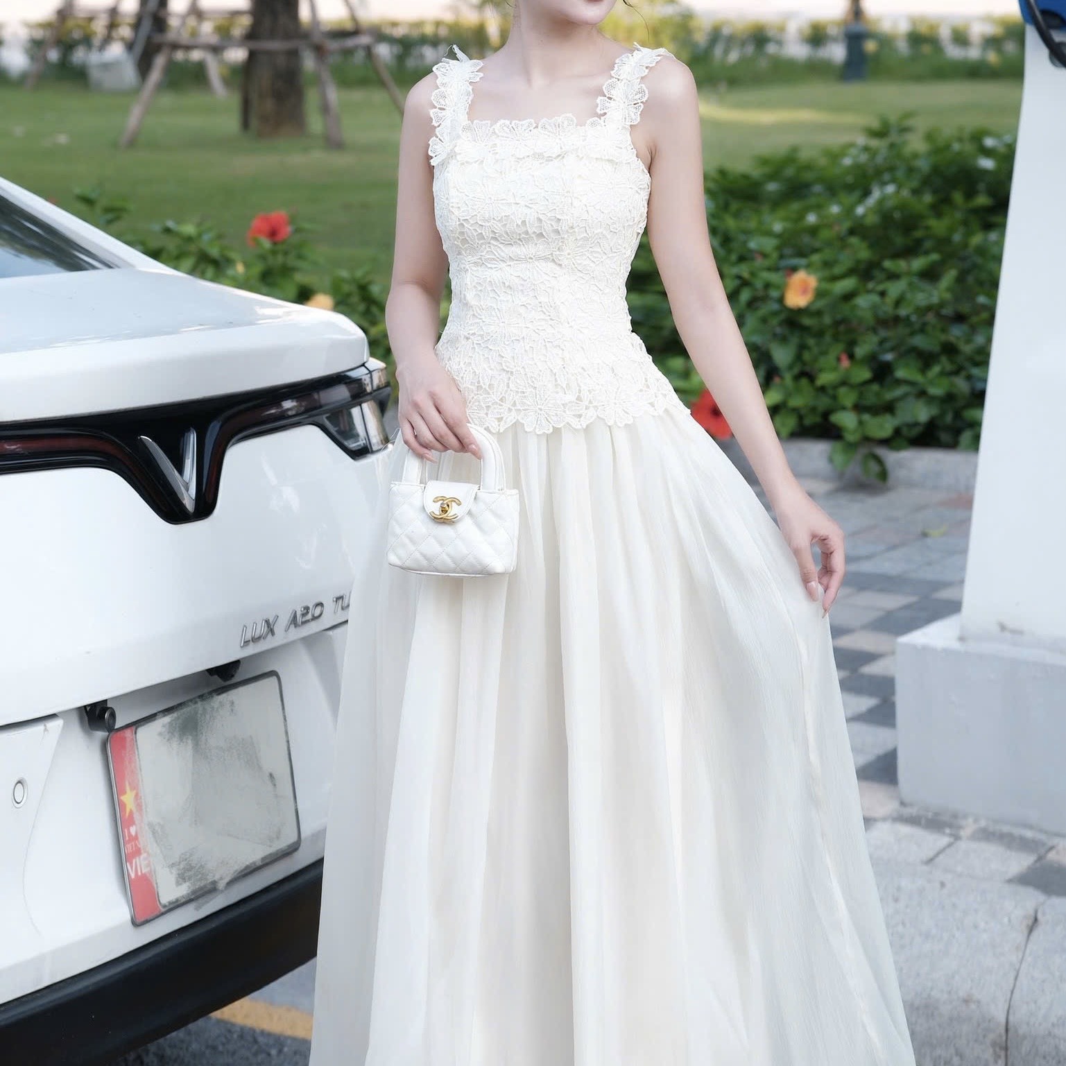 Đầm 2 dây hoa trễ vai đi tiệc cao cấp sang chảnh dáng dài thiết kế cao cấp thanh lịch sang trọng