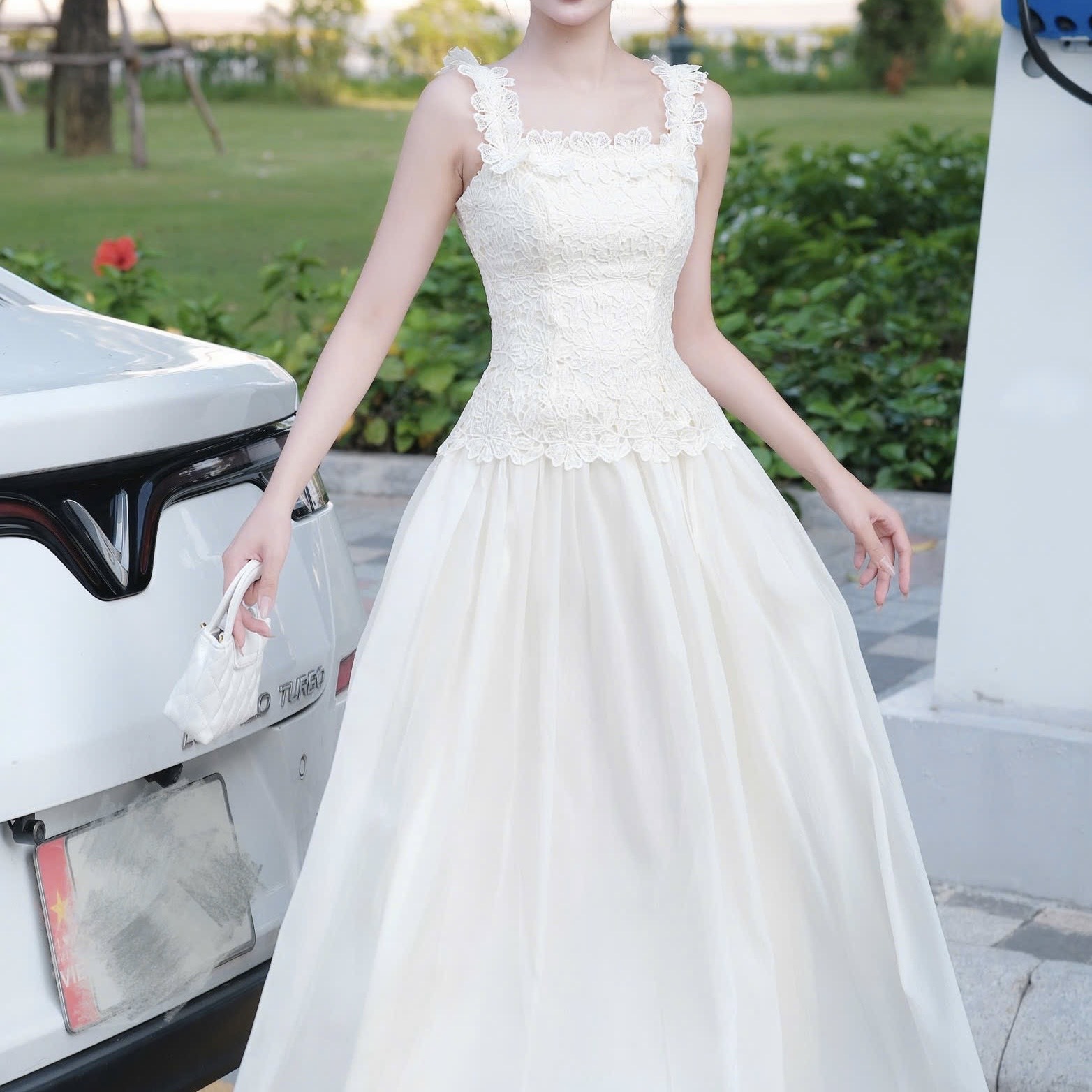 Đầm 2 dây hoa trễ vai đi tiệc cao cấp sang chảnh dáng dài thiết kế cao cấp thanh lịch sang trọng