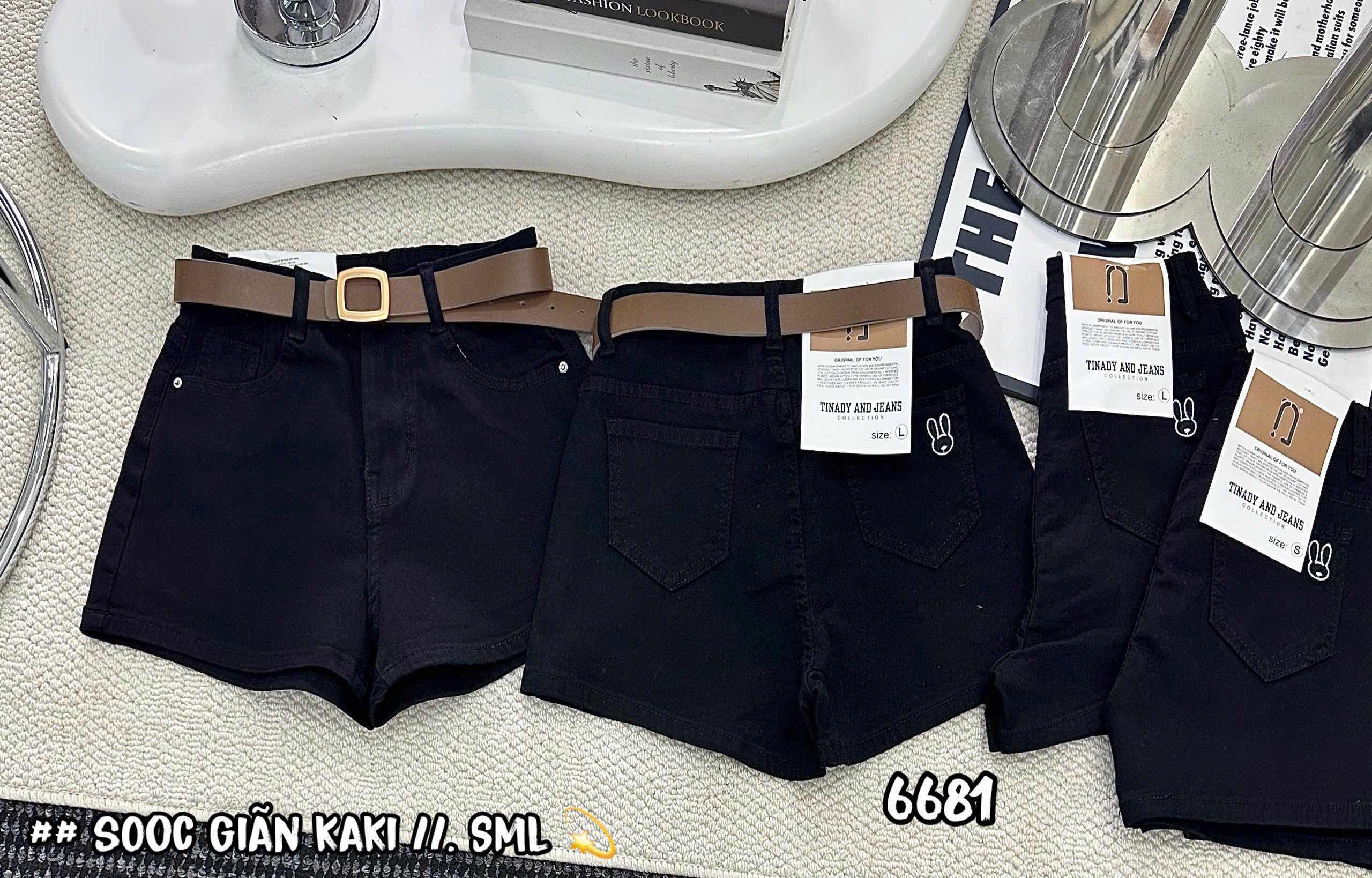 JS18 quần short kaki đen thêu thỏ túi sau 6681