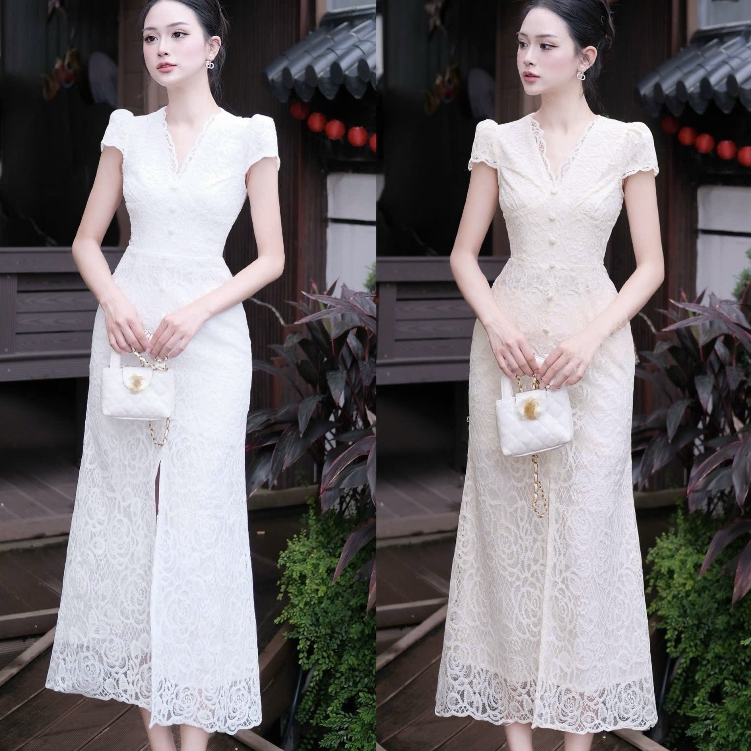 Đầm đi tiệc chất ren ôm body cao cấp thiết kế cổ V có tay