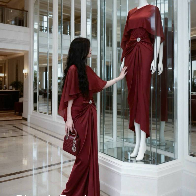 Đầm lụa xếp eo kèm áo choàng