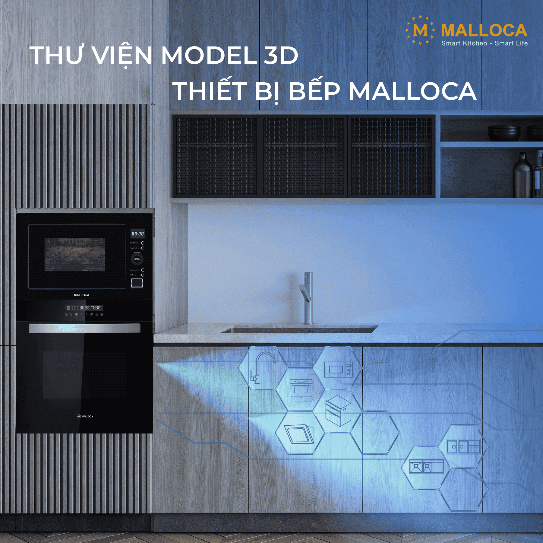 Malloca xây dựng thư viện 3D thiết bị bếp Malloca, qua đó giúp Kiến trúc sư và các nhà Thiết kế nội thất dễ dàng ứng dụng thiết bị bếp vào những bản vẽ phối cảnh 3D không gian bếp một cách sống động, thực tế nhất.