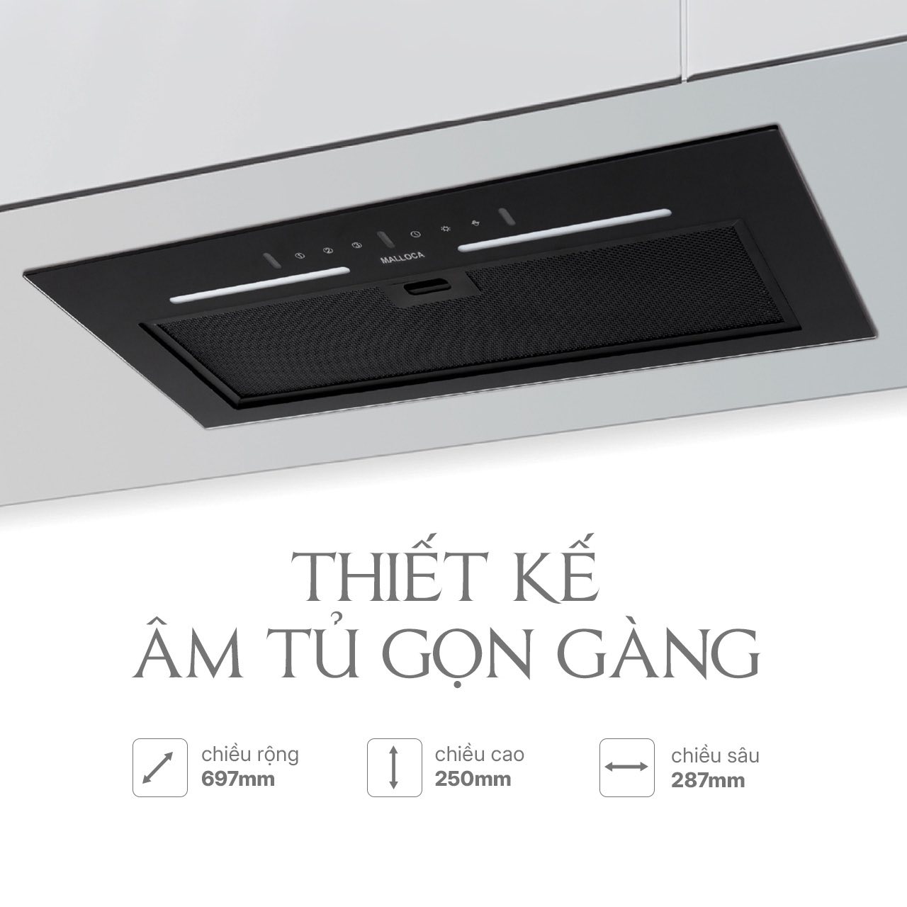 Máy hút mùi âm tủ MH700GT sở hữu thiết kế âm tủ toàn phần